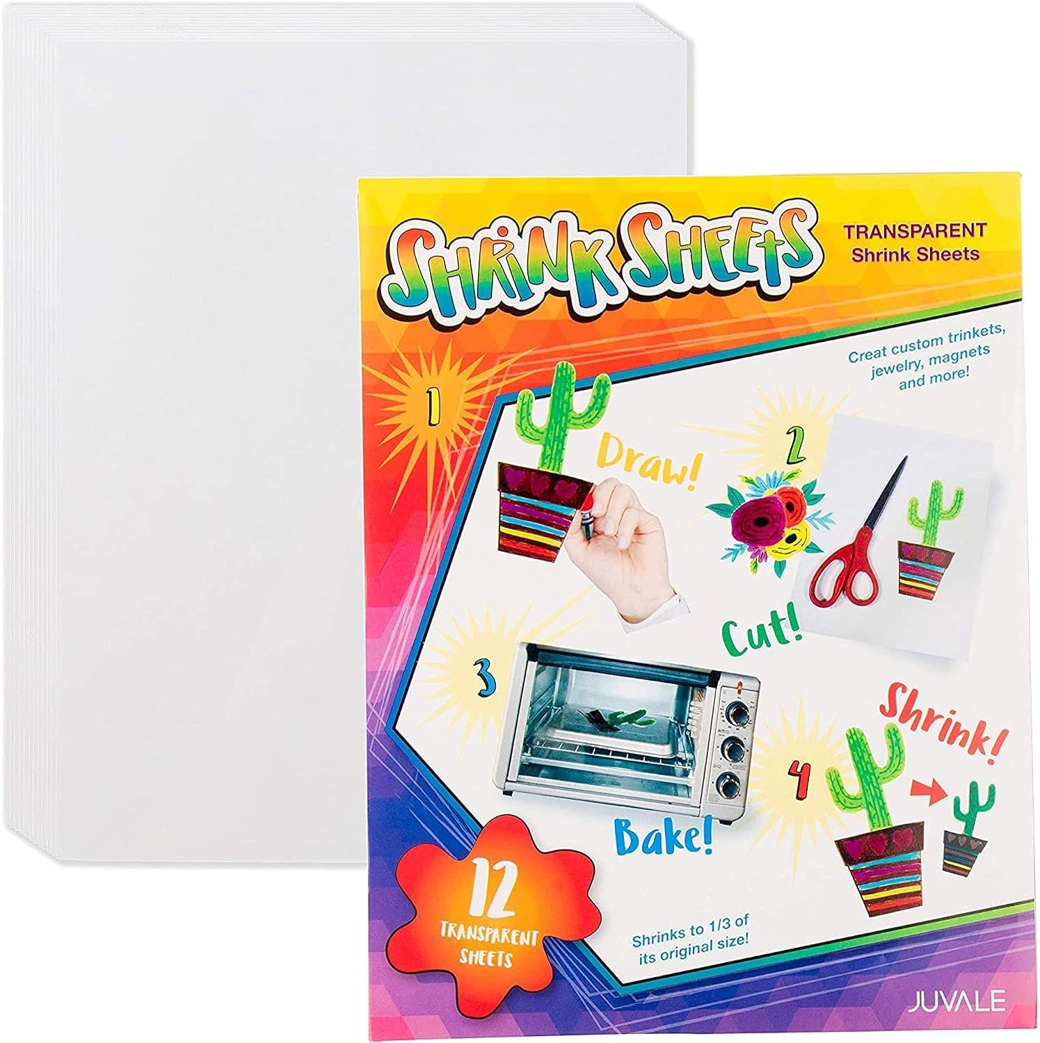 Juvale Heat Shrink Paper for Kids, Arts and Crafts Shrink Sheets (8.5 x 11 in, 12 Pack)