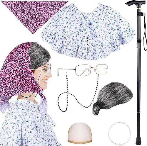 WYTAOHZL Juego de 8 piezas de disfraz de 100 días de escuela para niños, 100 días de escuela, personalizado para niñas, peluca de abuelita, peluca