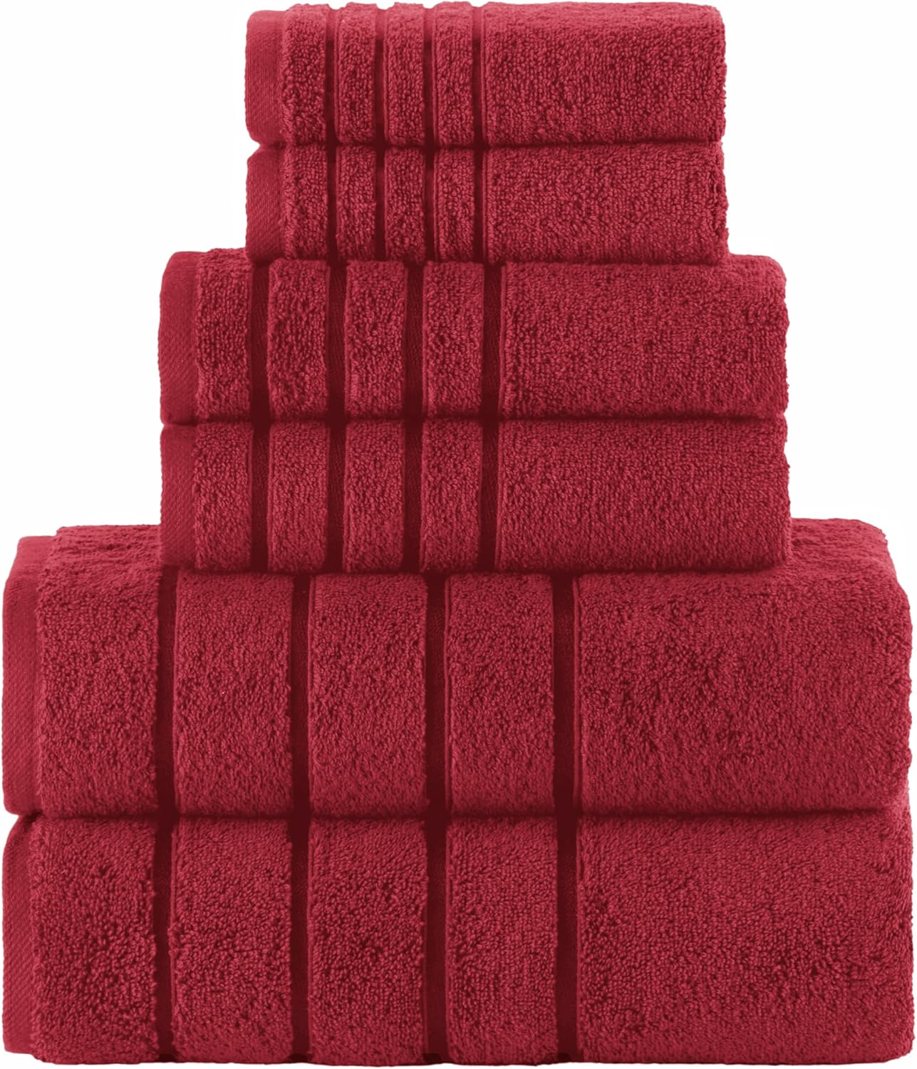 Elegant Comfort 4 Lines Viscose Stripe 6-Piece Premium Towel Set - 100% Turkish Cotton High Absorbent Luxury Bathroom Towels – Includes 2 Washcloths, 2 Hand Towels and 2 Bath Towels Set, Burgundy