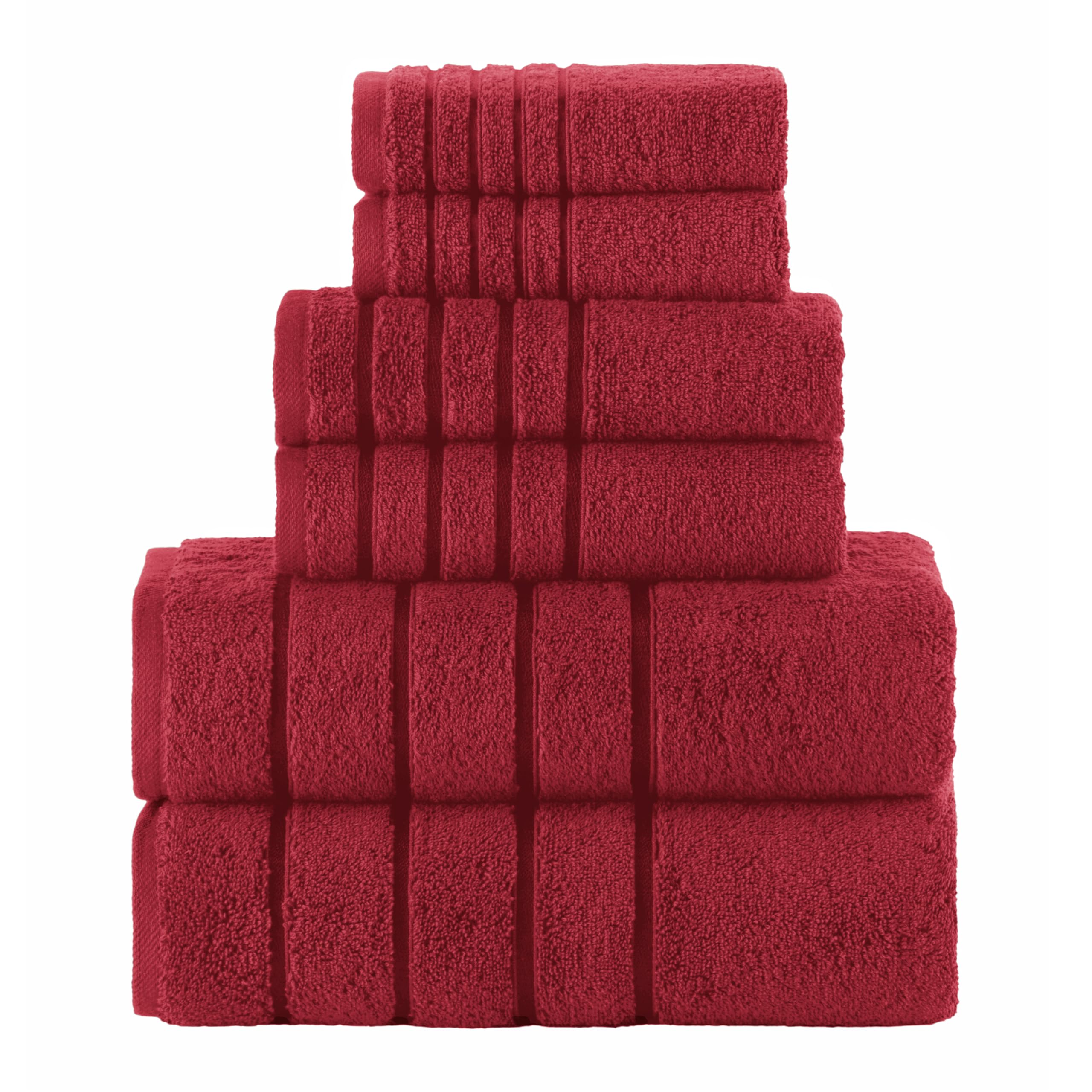 Elegant Comfort 4 Lines Viscose Stripe 6-Piece Premium Towel Set - 100% Turkish Cotton High Absorbent Luxury Bathroom Towels – Includes 2 Washcloths, 2 Hand Towels and 2 Bath Towels Set, Burgundy