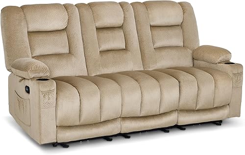 MCombo Sofá reclinable eléctrico de gravedad cero con masaje de calor y vibración, sofá reclinable de 3 plazas con puertos USB, portavasos para sala