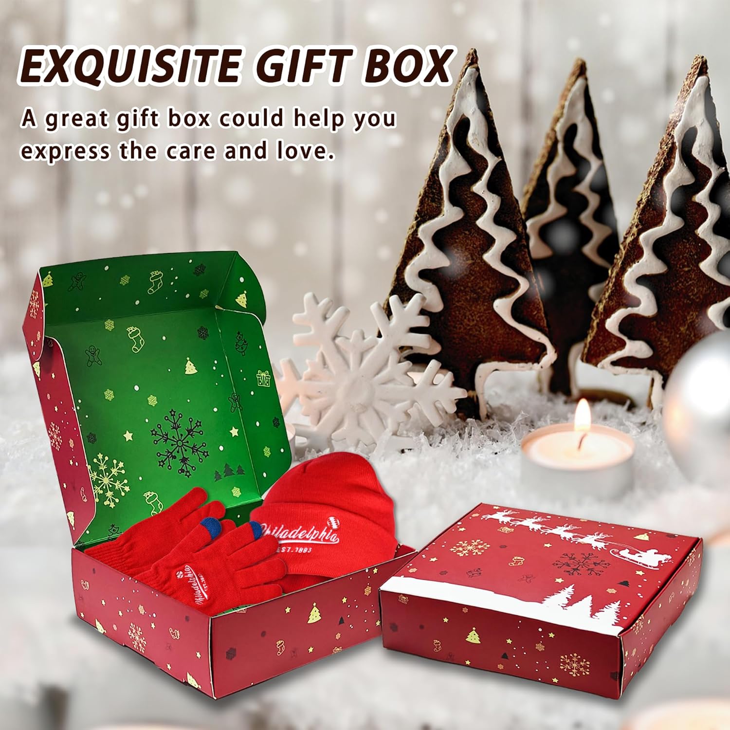 Vintage Classic Skull Cap Embroidery Beanie Hat Cuffed Winter Hat Knit Comes with Warm Gloves Gifts for Unisex Fans - Image 5