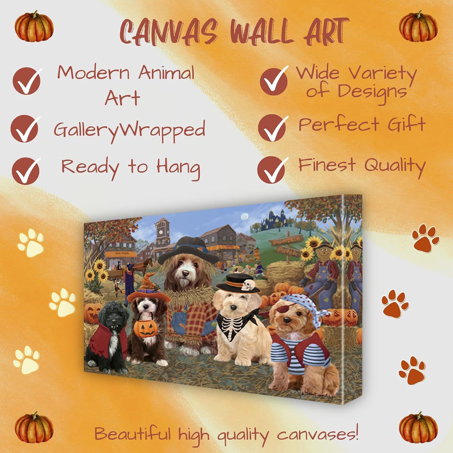 Doggie of the Day Halloween 'Round Town with Cockapoo Dogs Canvas Wall Art - Premium Quality Ready to Hang Room Decor - 1.5" Thick Canvas Wrap 11" x 14"
