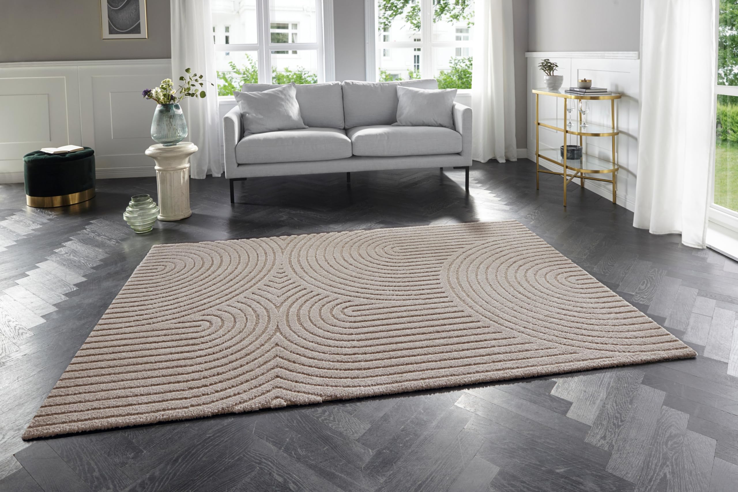 The Rugs Soft Short Pile Rug Runner Panglao Polyester Polypropylene High Low In Beige from B&Q