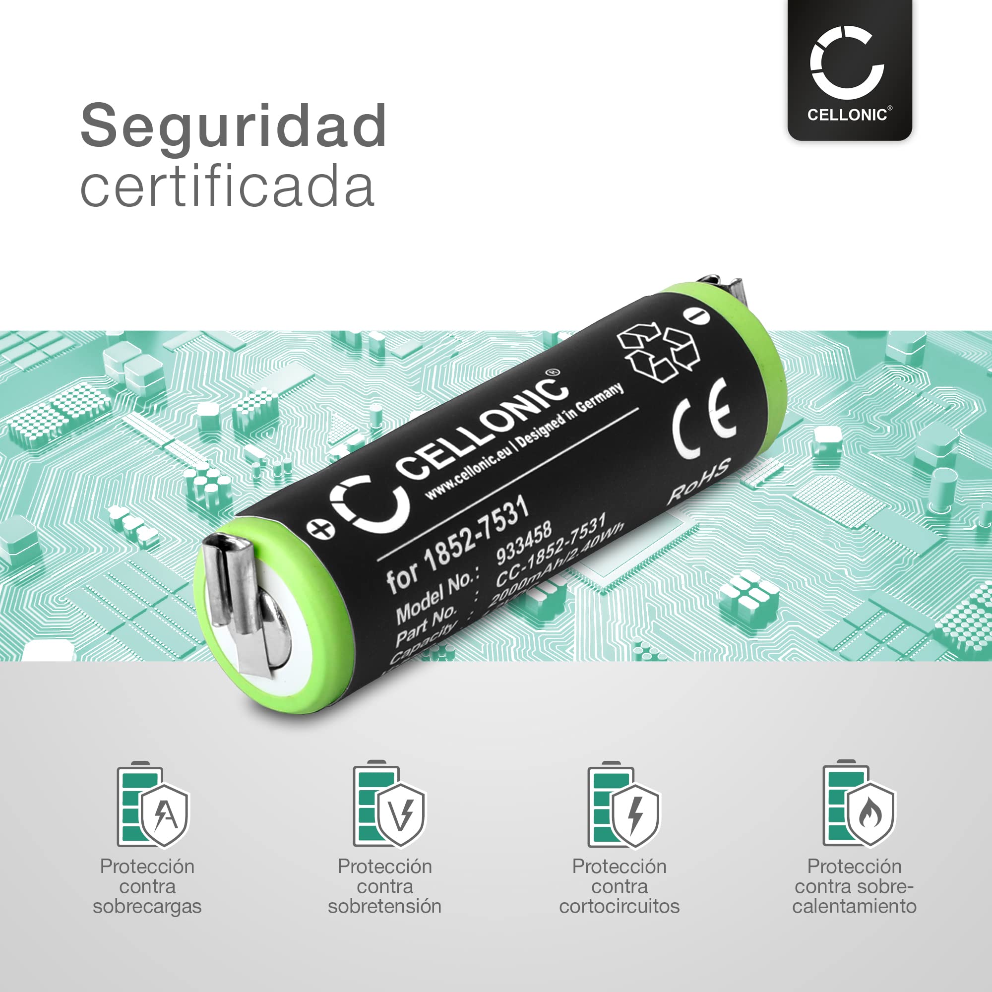 CELLONIC, Batería para Afeitadora Compatible con Moser ChroMini 1591Q, Contura 1591, 1852-7531 (1.2V, 2000mAh) 2 Unidades
