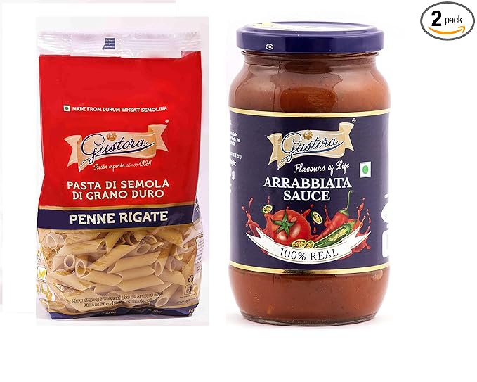 Combo Pack of Penne Pasta 500g & Arrabbiata Sauce 400g I Our Pasta is Rich in protein & Fibre Zero cholesterol | No Trans Fats | Healthy | Cooking Time 10 Minutes - 900g
