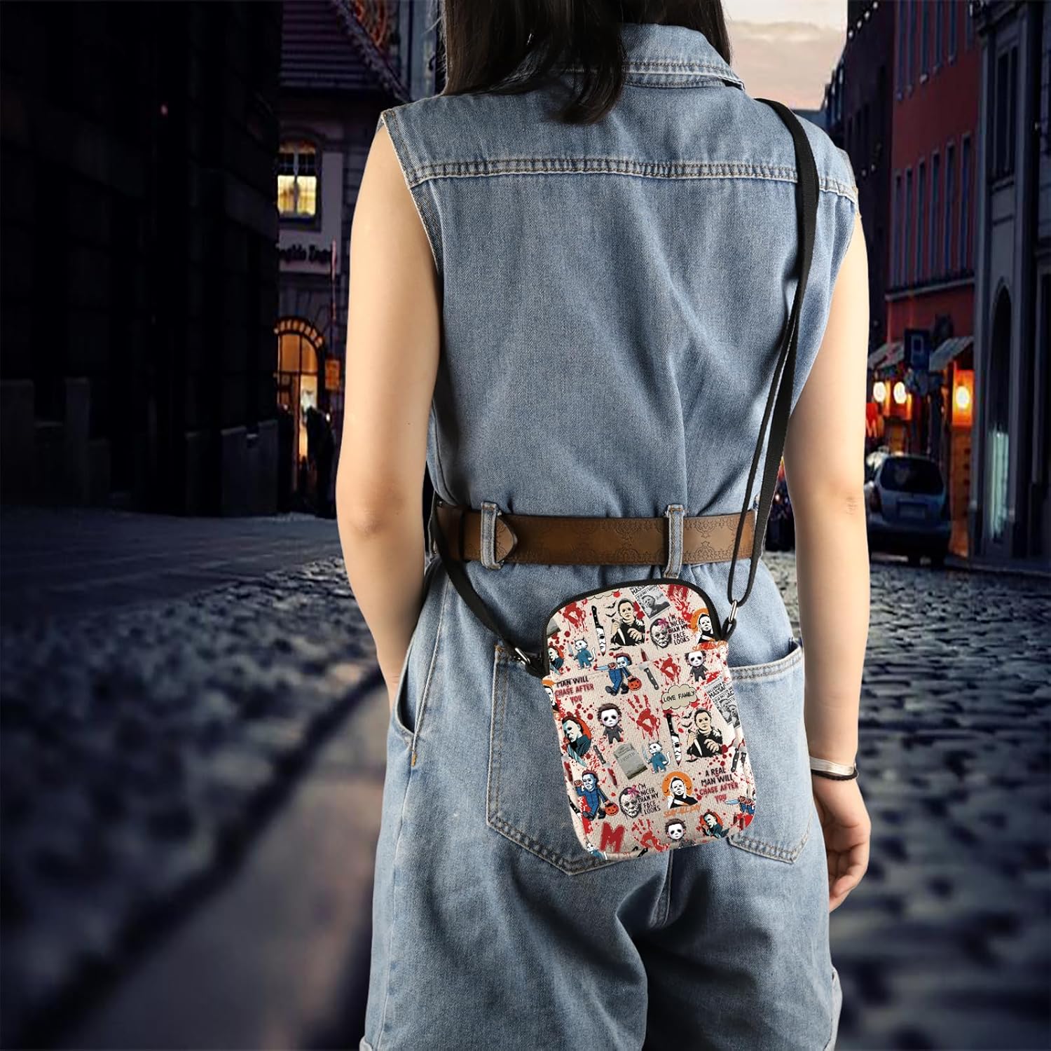 TSOTMO Horror Movie Horror Characters A Real Man Will Chase After You Crossbody Bag Funny Scary Movie Gift - Image 2