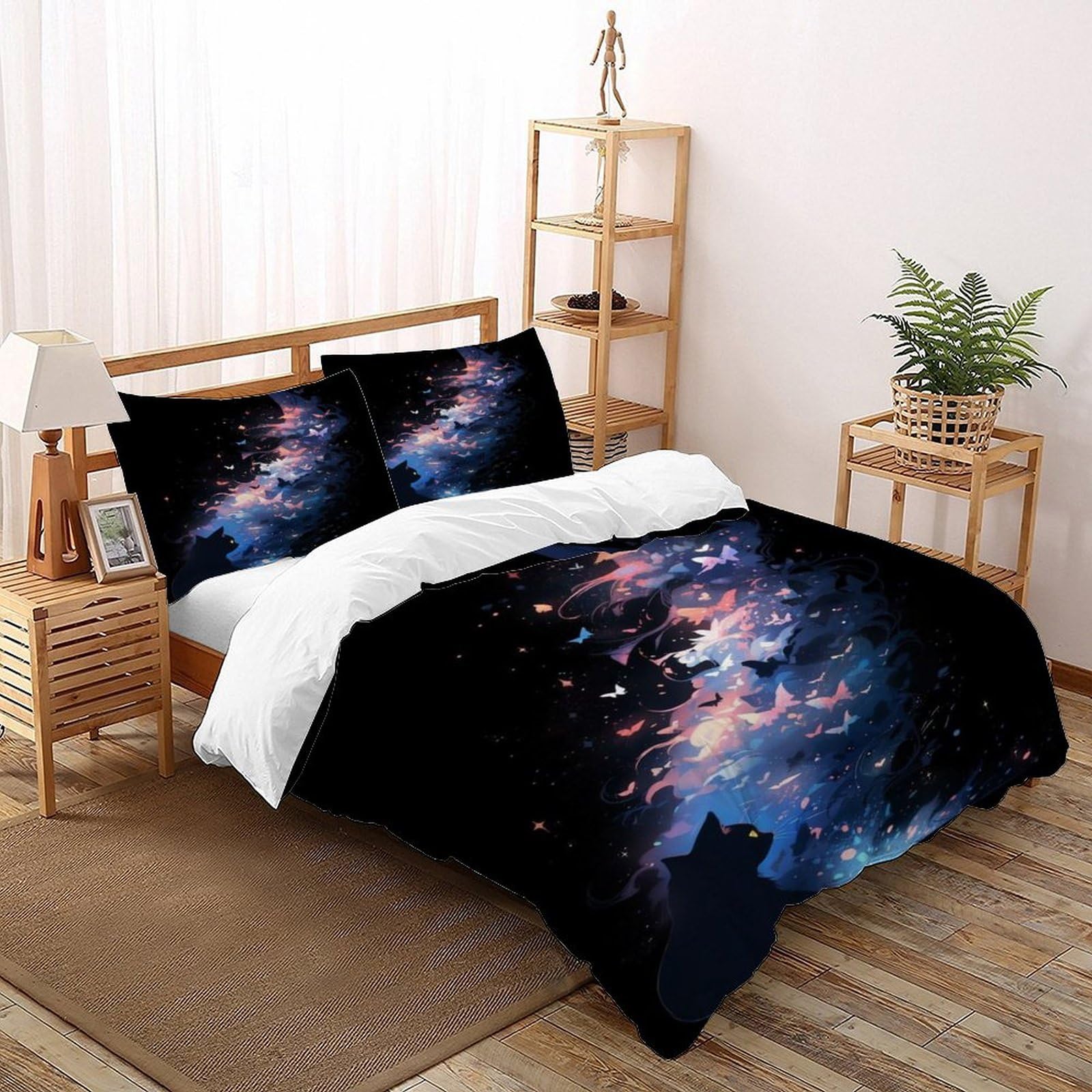 Parure de lit chat et illustrations végétales imprimé 3D luxe