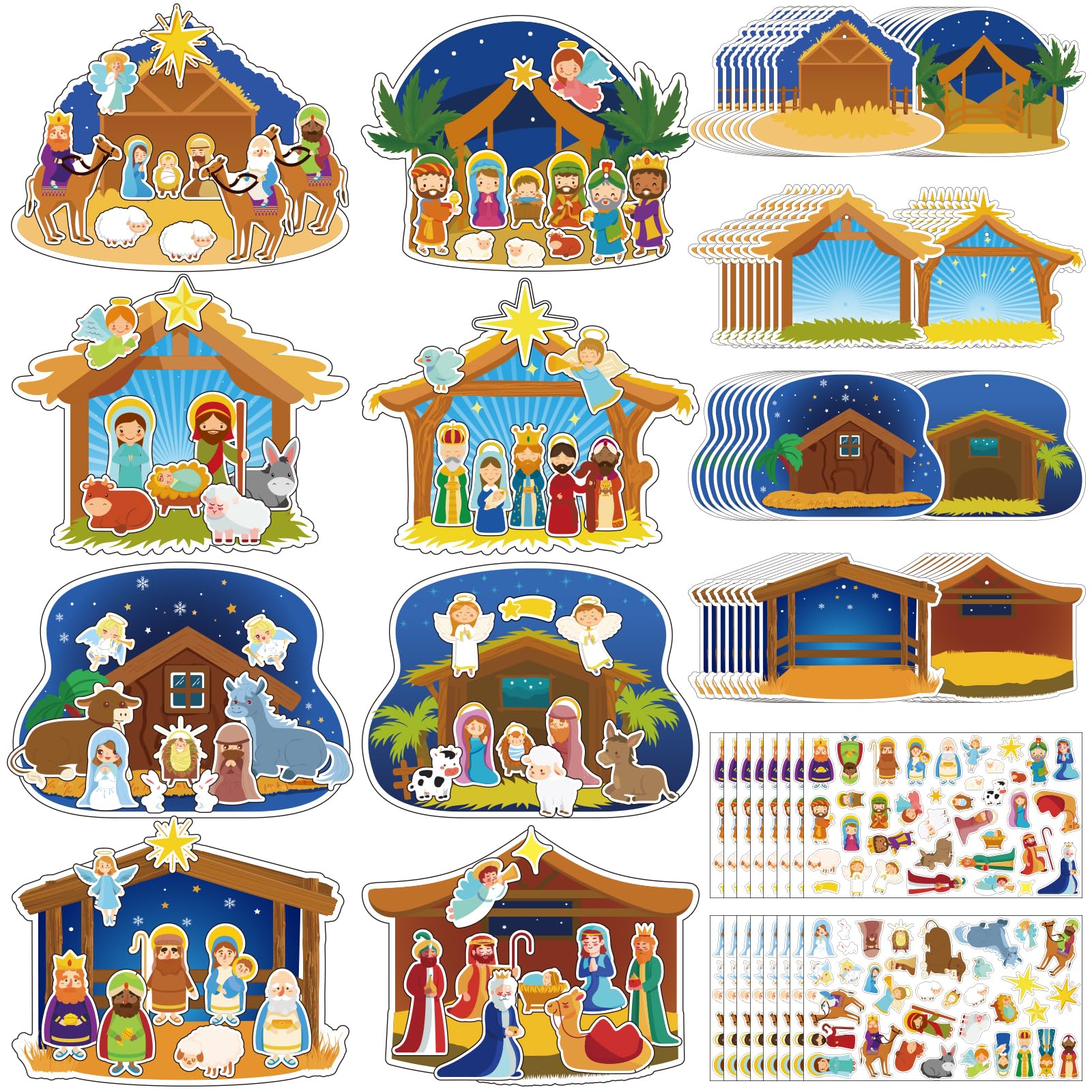 Kepeel 64PCS Christmas Nativity Scene Craft Kits for Kids, Make a Nativity Scene Hanging Ornament Christmas DIY Nativity Craft Kits Christmas Tree Ornament Kit for Party Home Classroom Game Activities