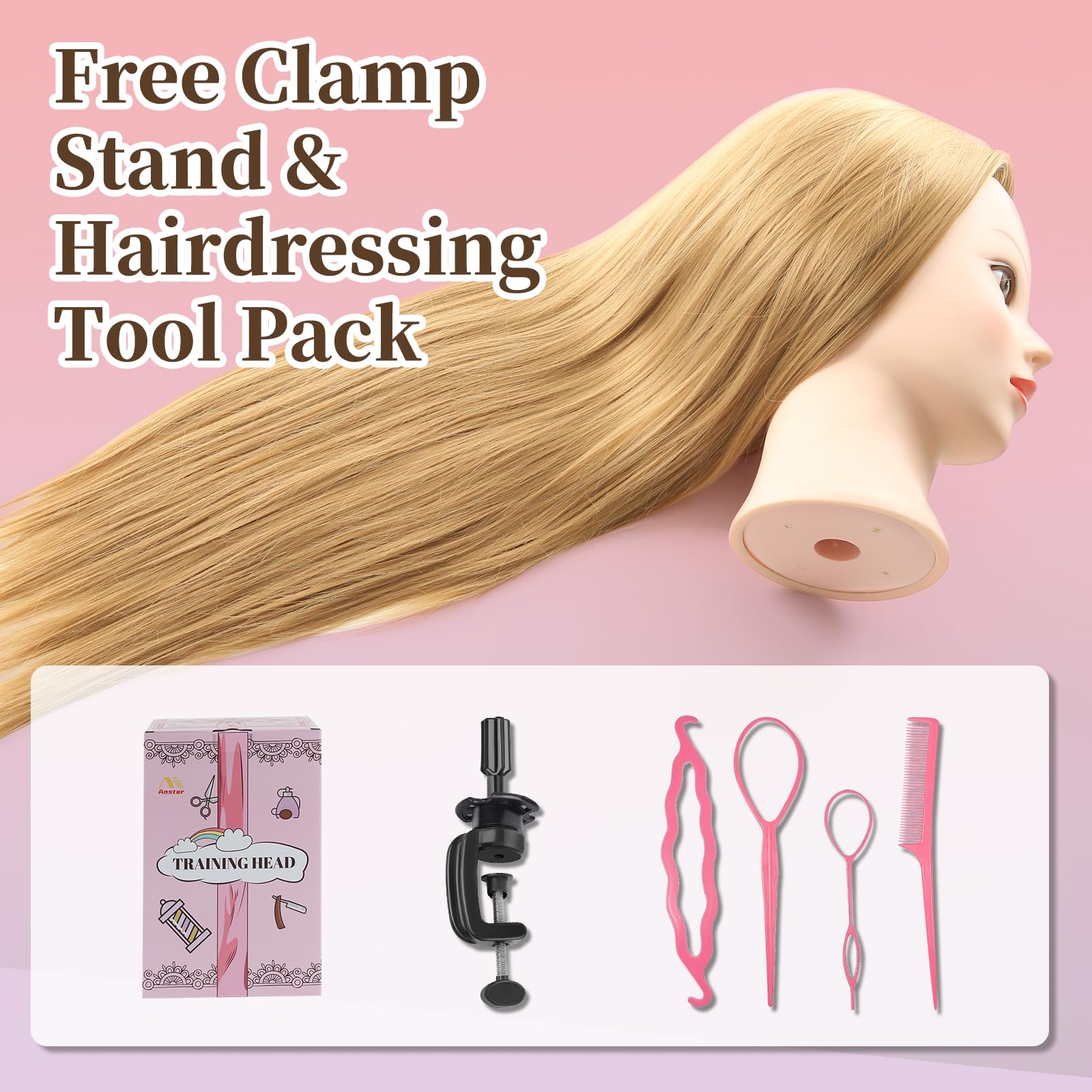 Testina Parrucchiere 26" Capelli Sintetici Morbidi Testa Acconciature Staffa Accessori