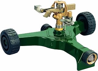 Orbit 56186N 1/2-Inch Brass Impact Sprinkler with Metal Wheel Base - 90 Ft Coverage for Even Lawn Watering