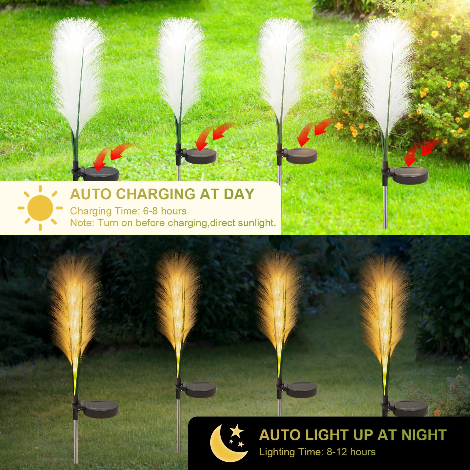 A.bigwhale Lampy solarne do ogrodu, 2 sztuki, solarna lampa ogrodowa, ciepła biel, wodoszczelna lampa solarna do użytku na zewnątrz, trzcinowa, lampa solarna do ogrodu, trawnika, tarasu, podwórka, na