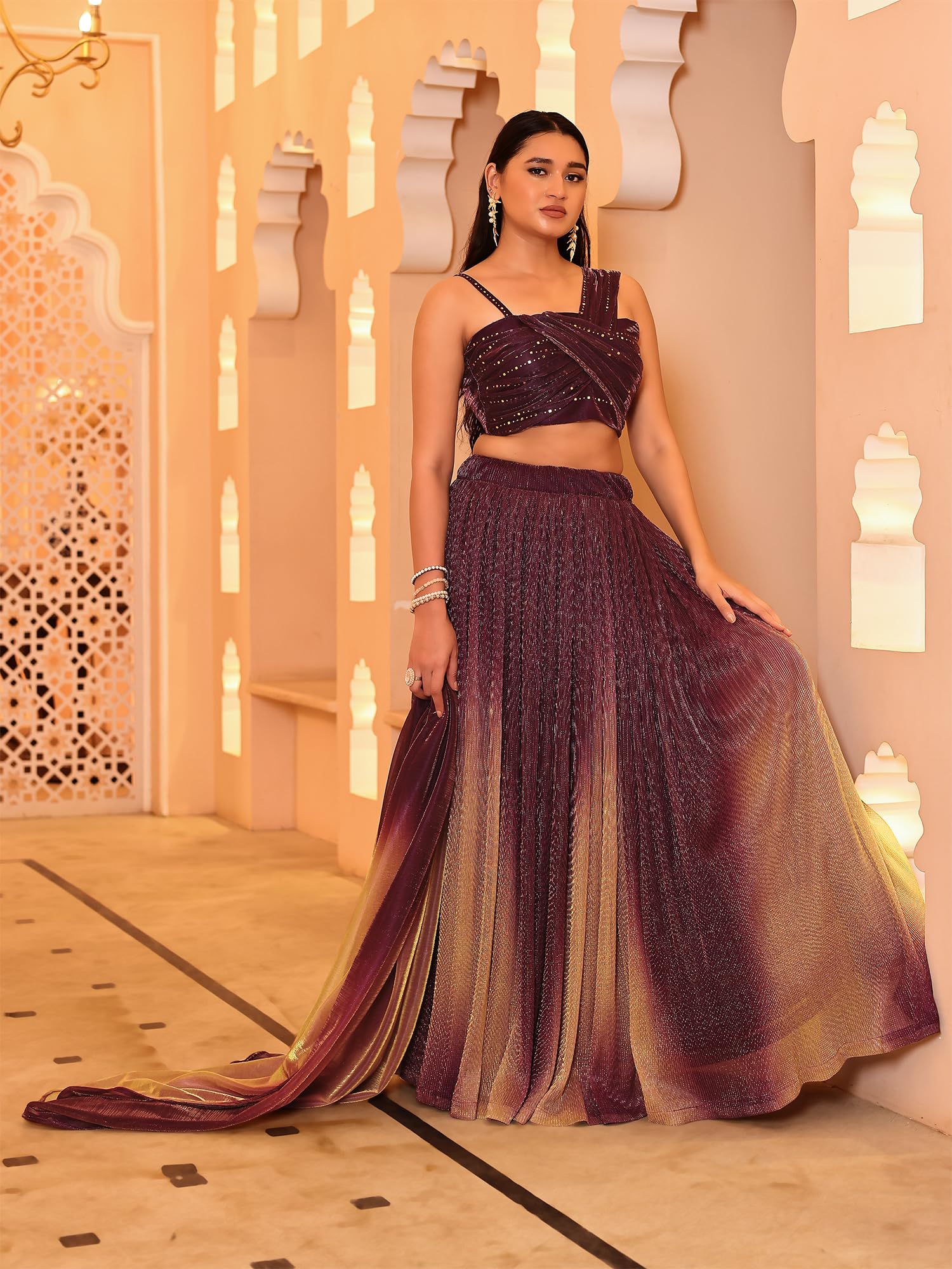 PURVAJA Lehenga Choli Liya damska tkanina poliestrowa