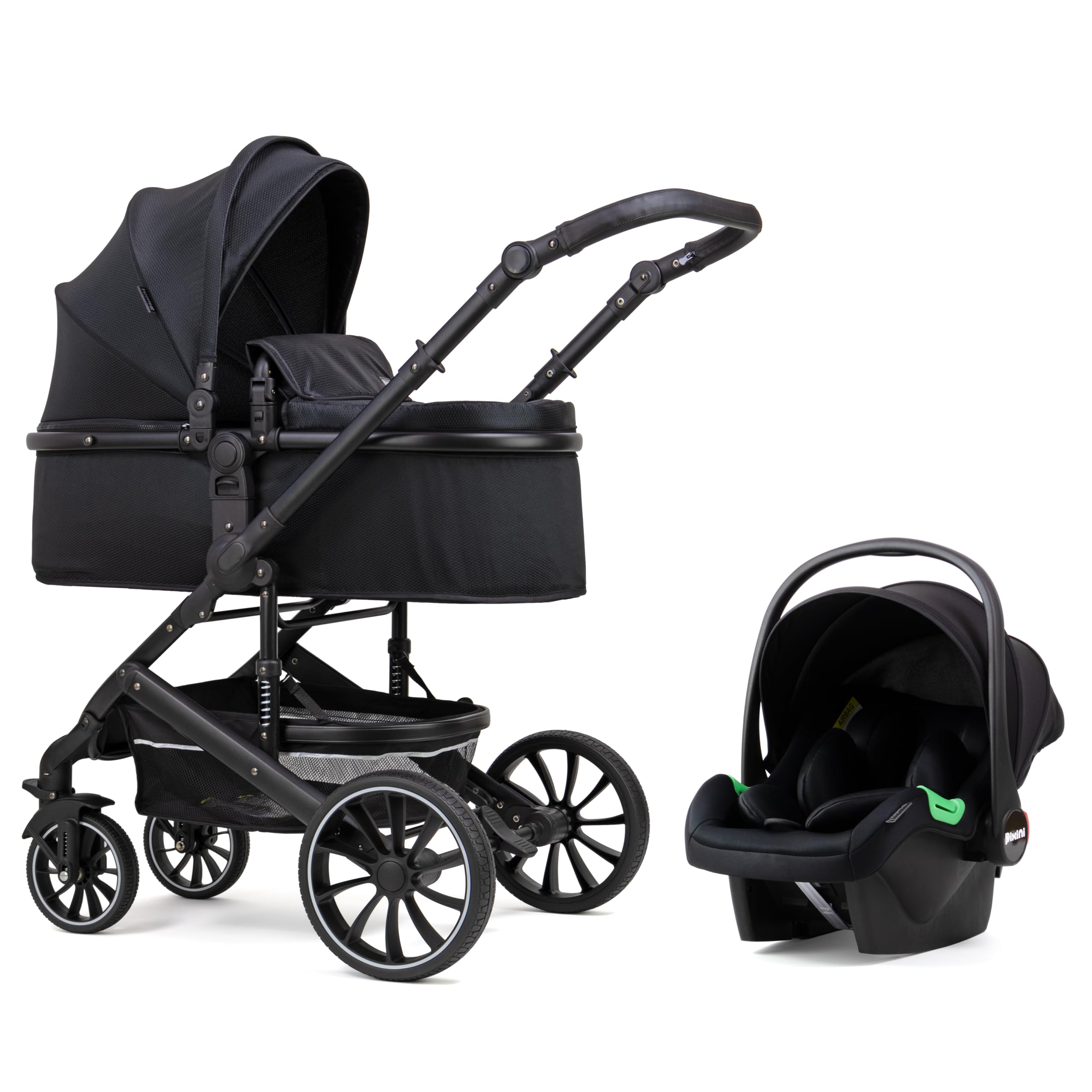 Pixini Poussette 3 en 1 KALANI, Trio, Enfant, Siège Auto, Accessoires (Noir)