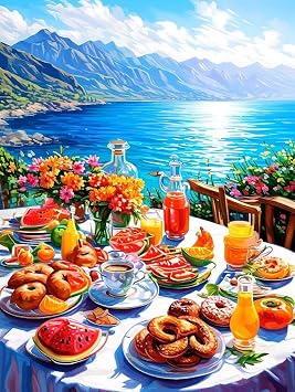 Paint by Numbers Kit for Adults Beginner, Balcony Paint by Numbers Sea, DIY Easy Acrylic Watercolor Oil Painting Kit with Brushes, Arts and Crafts for Adult for Home Wall Decor, Gifts 16x20 in S-33