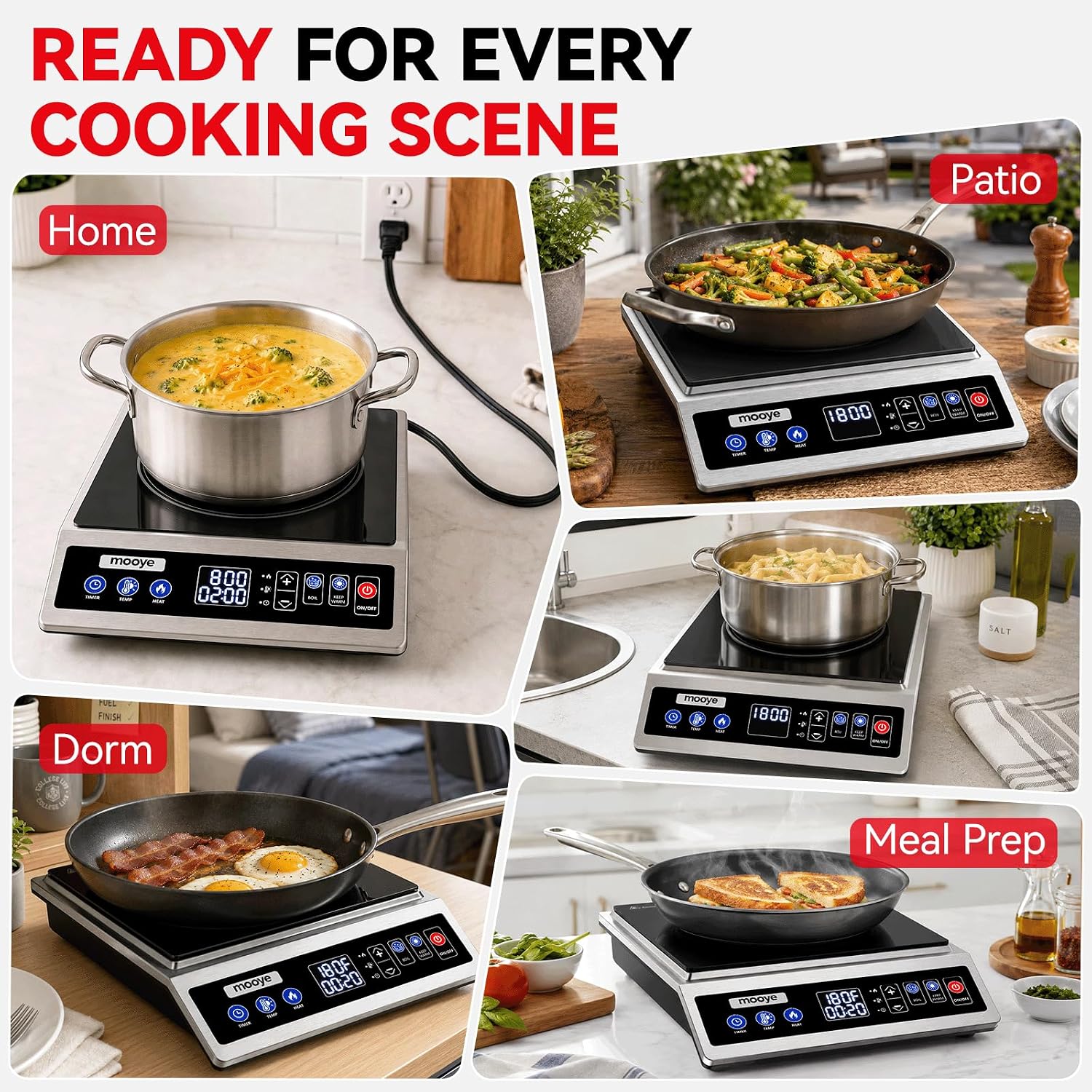 Induction Cooktop 1800W Portable Induction Burner, Large Heating Coil Burner, Precise Temperature Control with 20 Power & Temperature Levels, 12H Timer, Low-Noise Hot Plate for Home (Medium)
