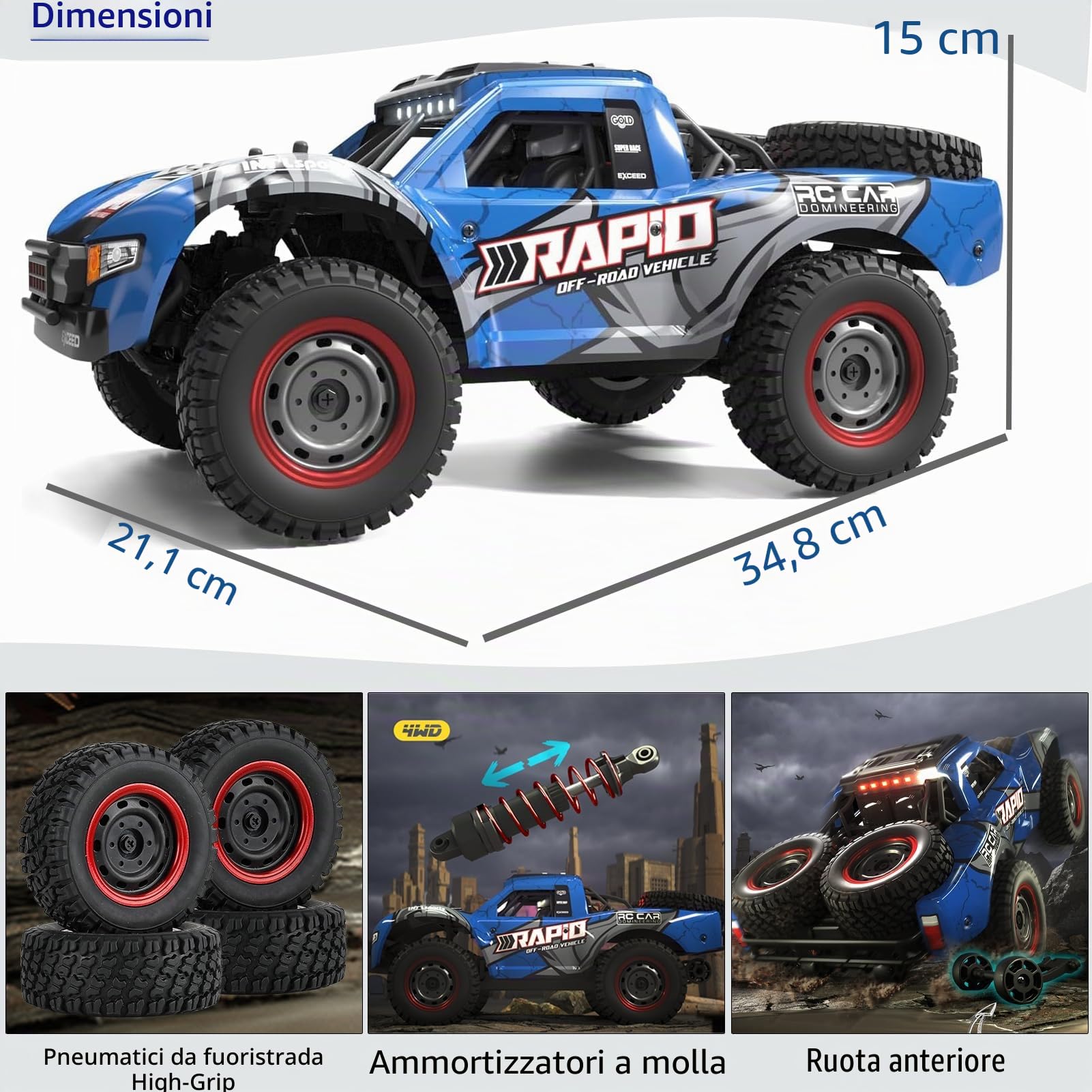 RC Cars 1:14 RC Truck 30 MPH Telecomando Auto 4WD All Terrain RC Trophy Truck per Adulti Ragazzi Giocattoli Off-Road RC Buggy Big Short Course RC Truck Fast Monster Truck con 2 batterie (RTR)