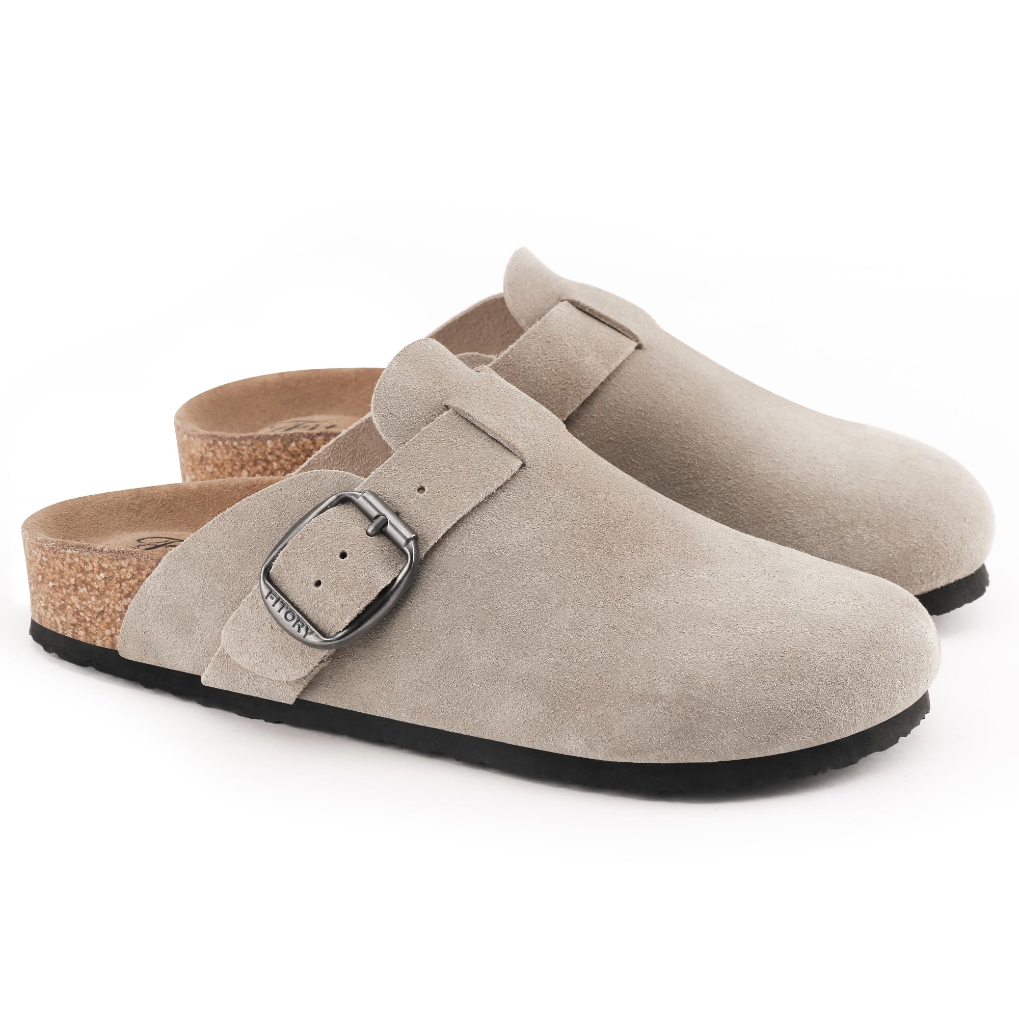 FITORY Sabot Donna Slip-On Comodi in Pelle con Suola in Sughero Morbida Scarpe con Plantare,Taglie 36-43