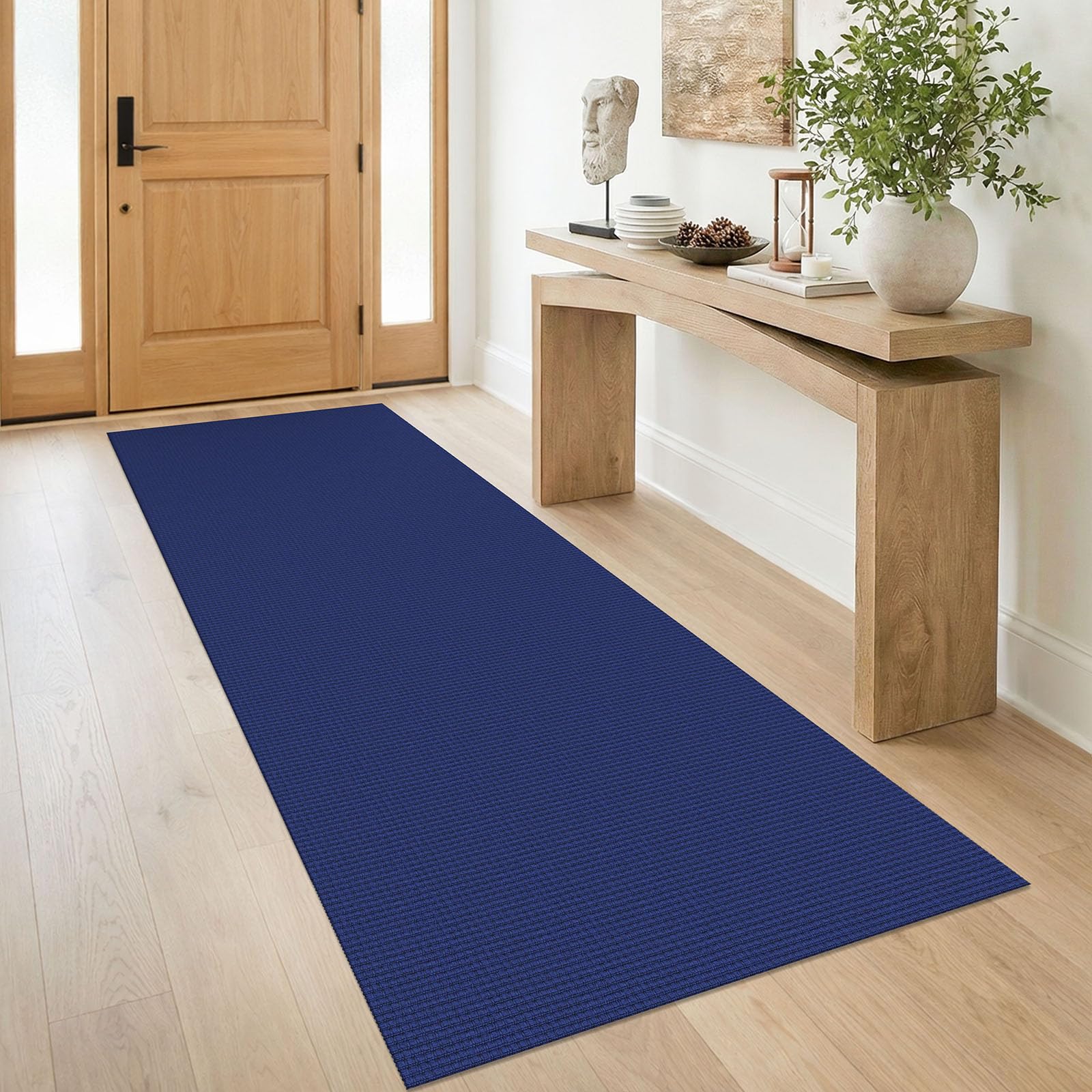 IOHOUZE Washable Runner Rug 3x8 Non Slip Rubber Backed Wide Hallway Runner Entryway Runner Indoor, Kitchen Rugs Woven Floor Carpet for Hall Entrance Bedroom, Royal Blue/Navy