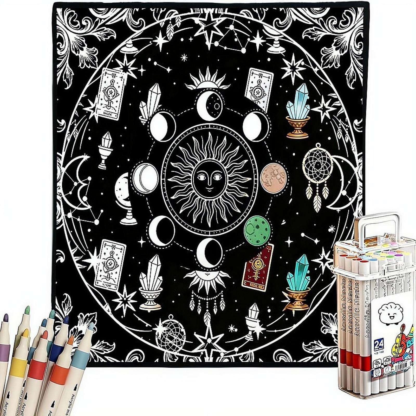 FLKWOP DIY Colouring Blanket with 24 Colour Markers, Colour Your Own Throw Blanket for Adults, Creative Personalized Cozy Soft Fleece, Personalized Home Decor Ideal Choice