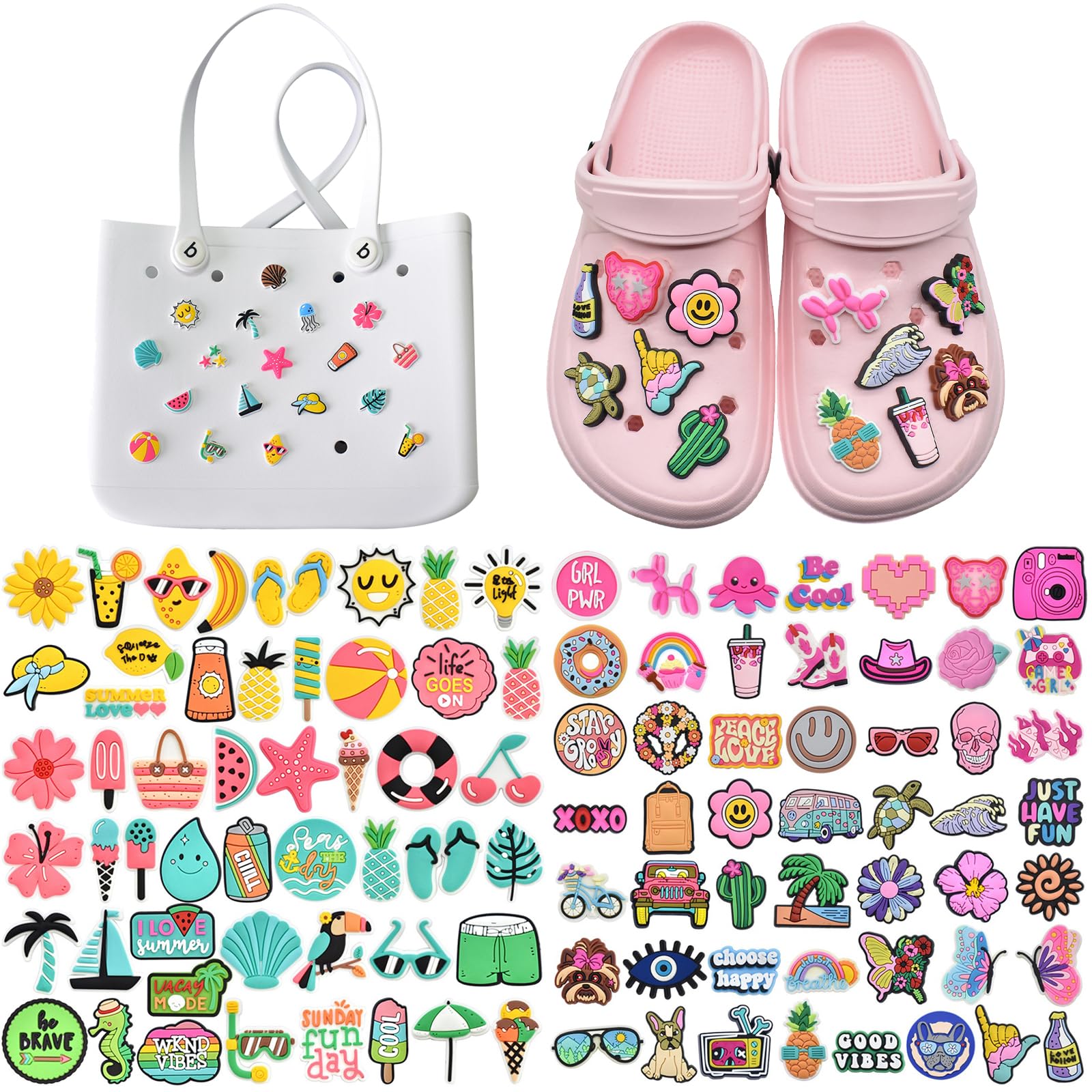 JSTHHTT 100 Piezas Adornos para Zapatos,Dijes de Zapatos de Playa Frescos de Verano, Pins Decorativos de Dibujos Animados, Adornos de Zapatos Unisex, Decoración de zapatos para Adultos, Niños y Niñas