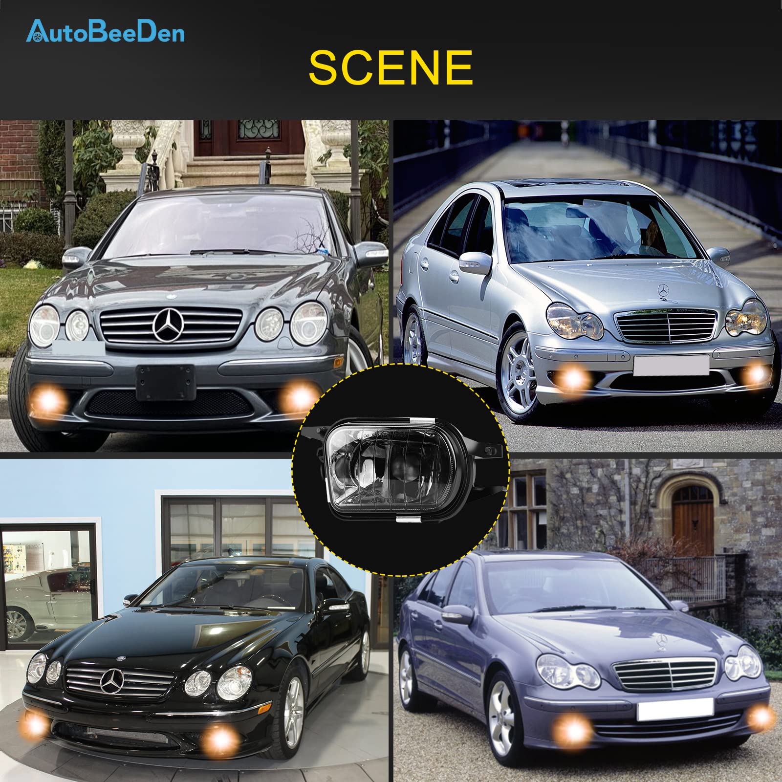 Luces antiniebla compatible con Mercedes Benz W203 S203 CL203 C209 A209 C215 R171, Clase C Sportcoupe CLC CLK S Coupe CL SLK, 05/2000-12/2011, 1 Par (Negro)