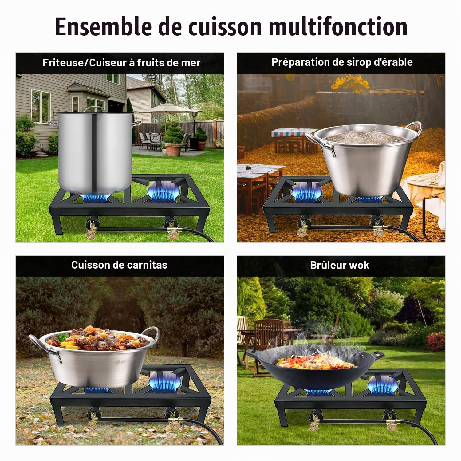 Réchaud Gaz Camping 2 Feux,Réchaud tabouret à Gaz 6KW Brûleur à Camping,Pour L'extérieur, Randonnée et Pique-nique