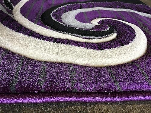 Miniatura 4 de Tapete moderno para puerta, color morado, negro y gris, alfombra de área contemporánea Swirl Contempo 344 (2 pies x 3 pies 4 pulgadas)