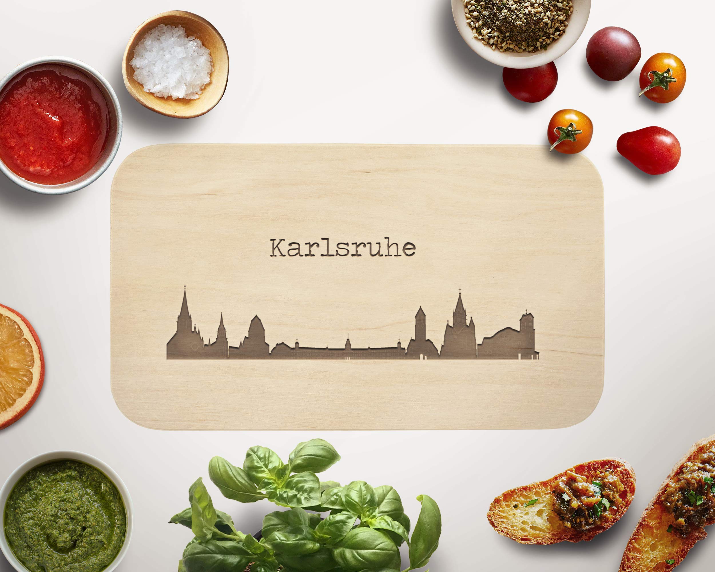 Frühstücksbrett Mit Stadt-Gravur – Individuelles Holzbrettchen Aus Ahorn, 22x14,5 Cm