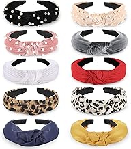 Funtopia Fashion Headbands for Women Girls, 10 Pcs Knotted Pearl Wide Top Knot Turban Hair Bands/ Hoops Vintage Velvet Leopard Print