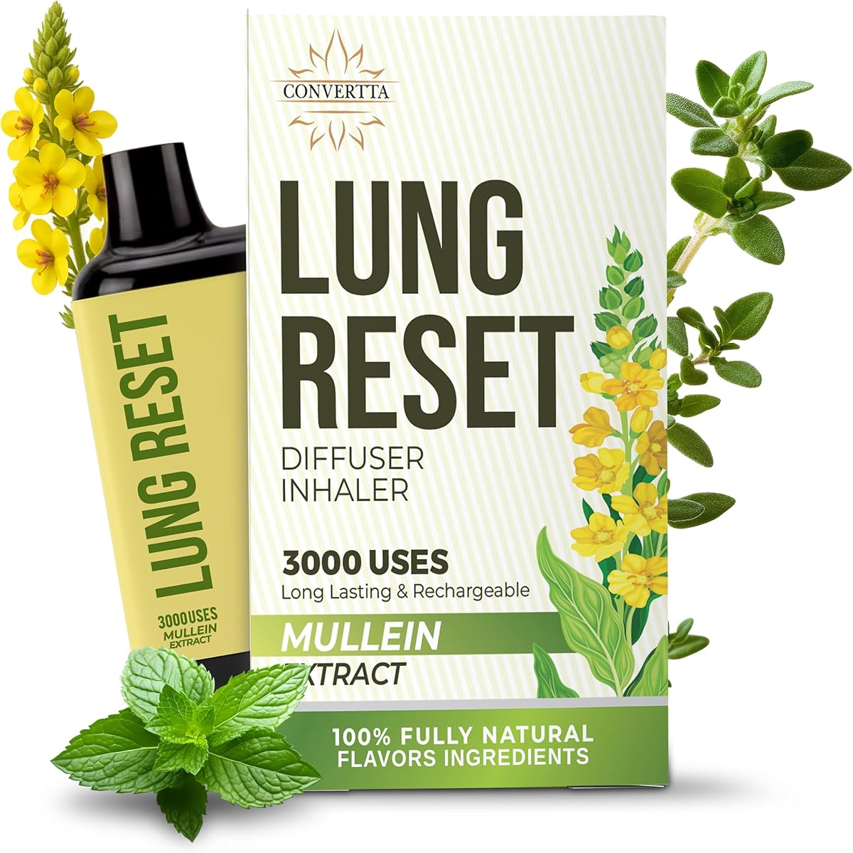 Lung Detox Rechargeable Mullein Diffuser Pen | Natural Mullein Leaf | Lung Health & Detox | Herbal Mullein Diffuser Pen 3000 Uses