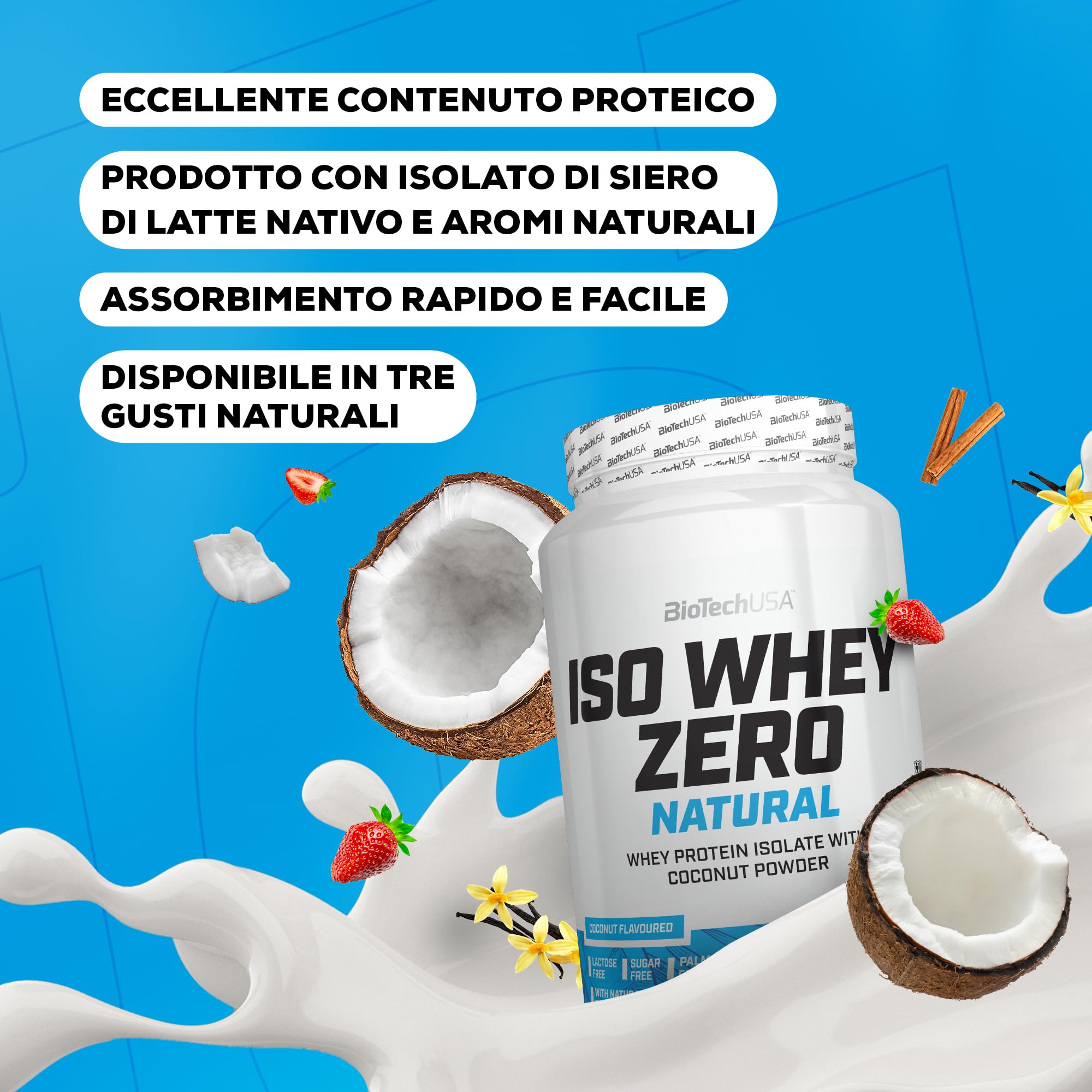 BioTechUSA Iso Whey Zero Natural Proteine in Polvere | 80% Proteine | Aromatizzate naturalmente | Senza Glutine | Senza Lattosio | Senza Additivi | Senza Coloranti | 908 g | Vaniglia-Cannella