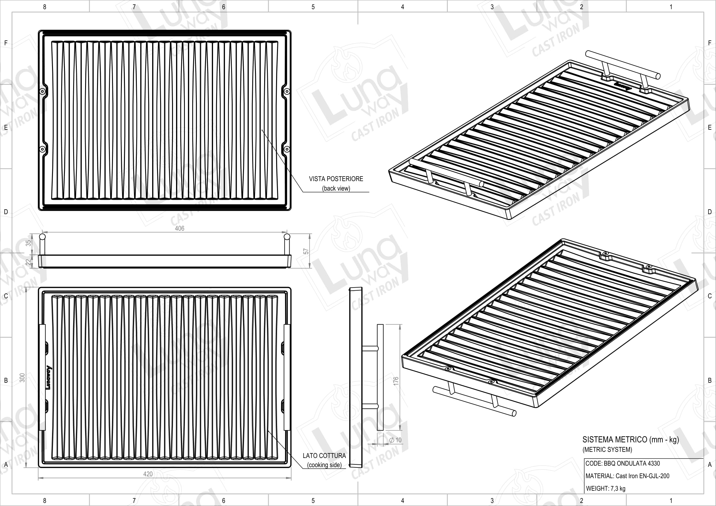 42 x 30 cm -Bistecchiera in Ghisa Doppia Smaltatura per BBQ e Camini | Uso su Fuoco Aperto e Cucine, Facile Pulizia, Resistente all'esterno, Cottura Sanae senza grassi, Griglia smaltata di qualità