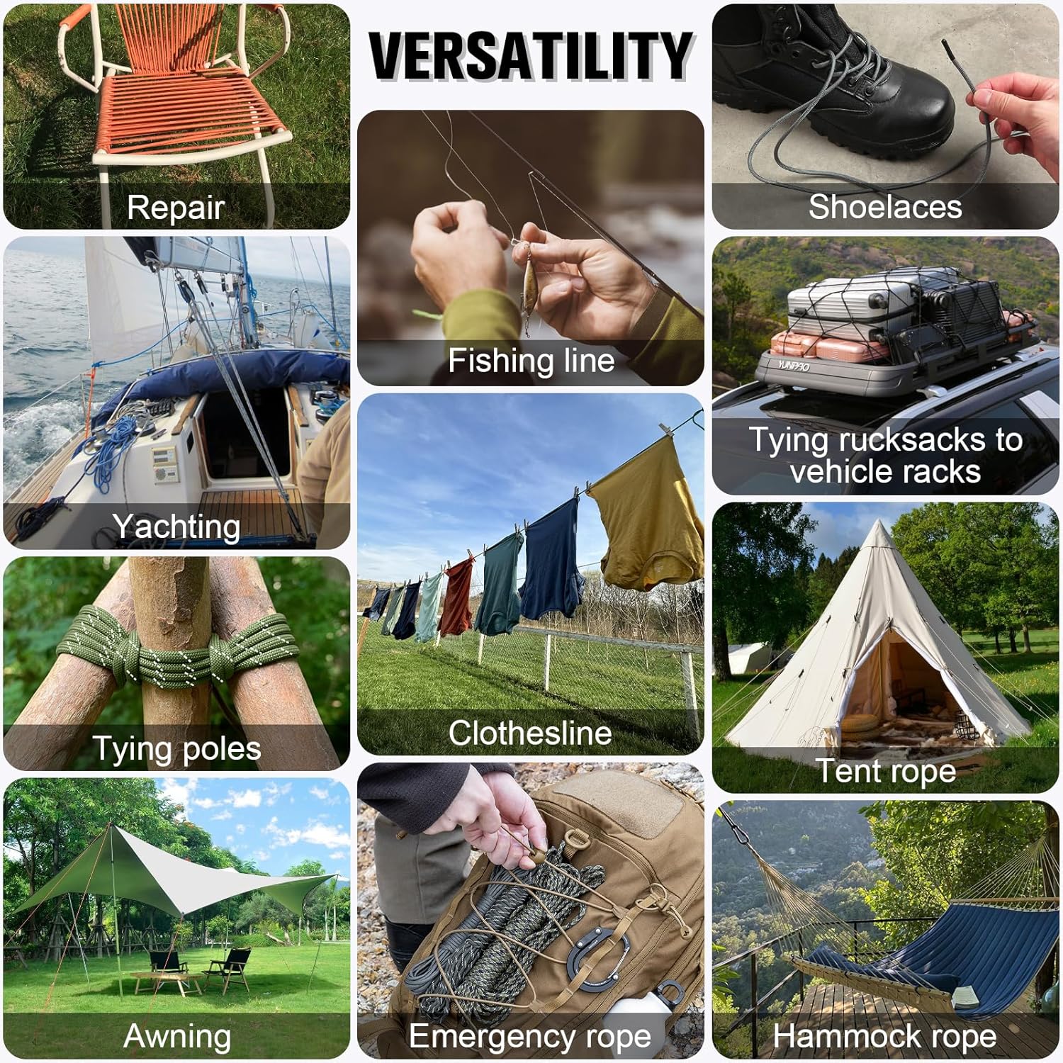 Reflective Paracord Rope 750 lb - 500ft 5/32" Parachute Cord 4MM 12-Strand para Cord - Heavy Duty Spool String for Survival,Camping Gear, Survival Bracelet, Clothesline - Purple