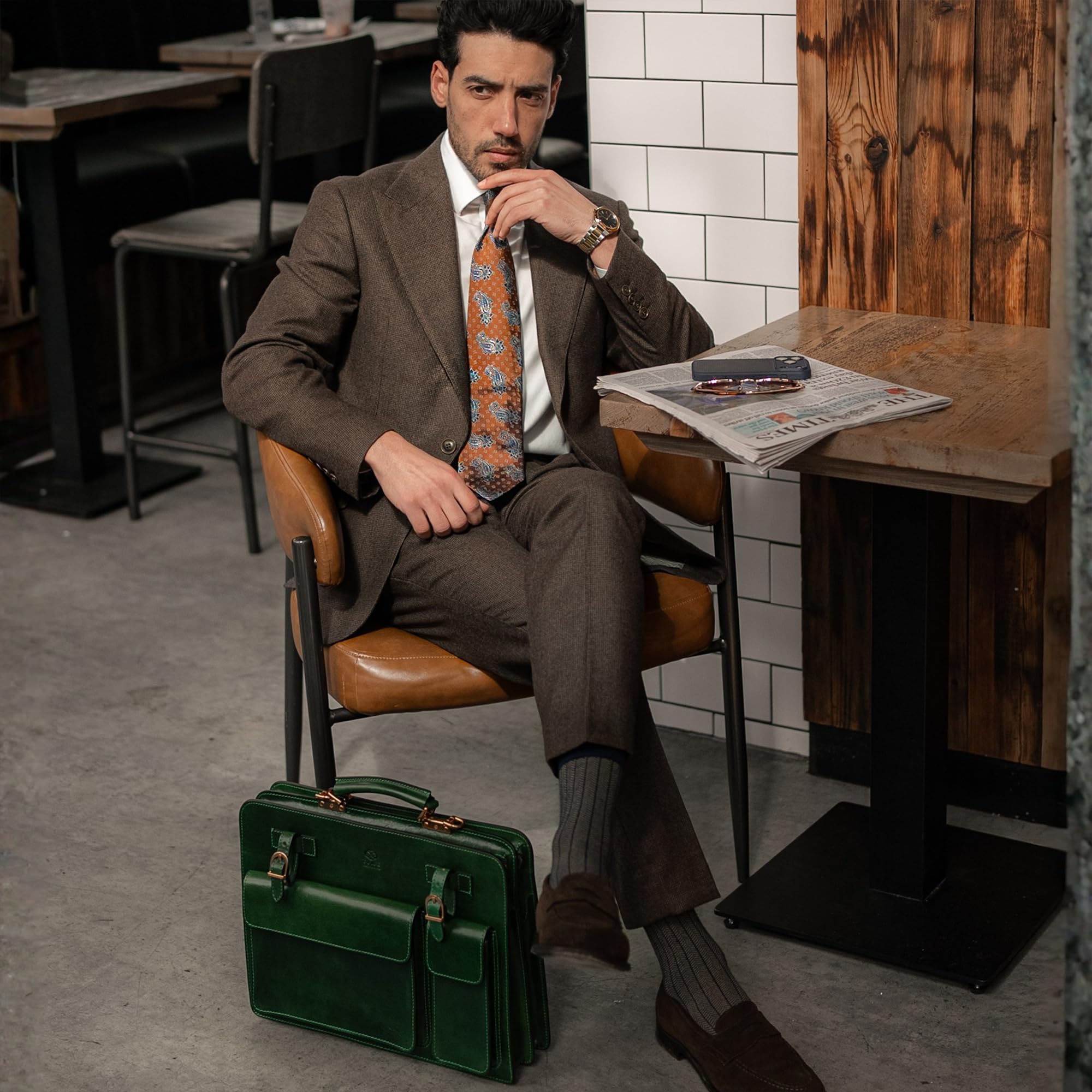 Resistencia al Tiempo Maletín De Cuero - Bolso De Cuero Con Clase Para Hombres - Maletín De Negocios Vintage