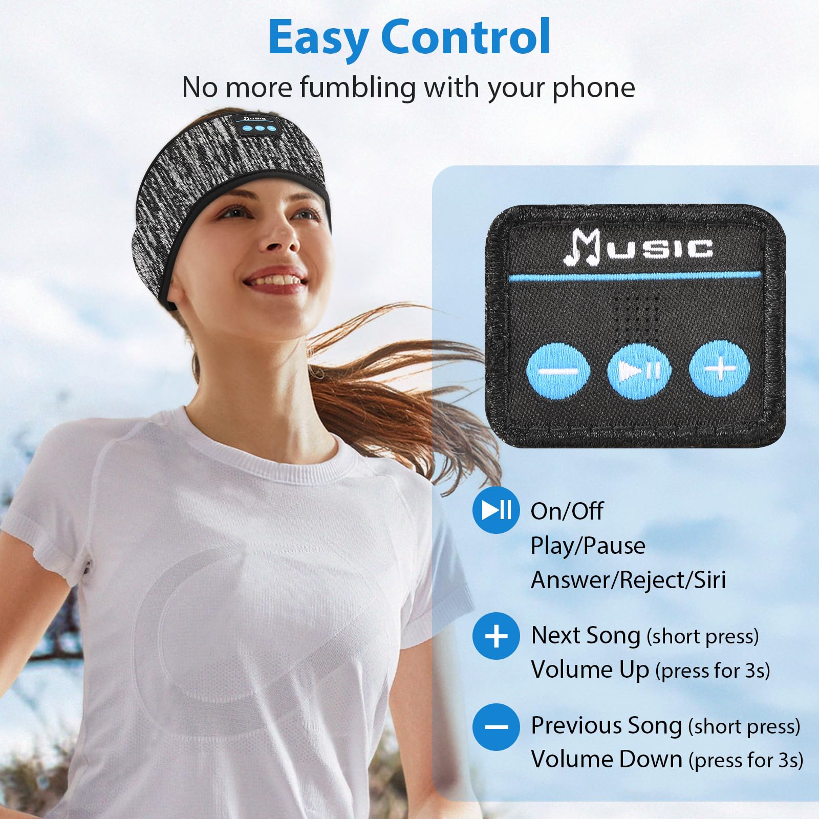 Adjustable Sleeping Headphones, Headband Headphones, Hook-and-Loop Bluetooth Headband with Thin Speakers for Yoga, Running, Workout, Travel, Gift 4