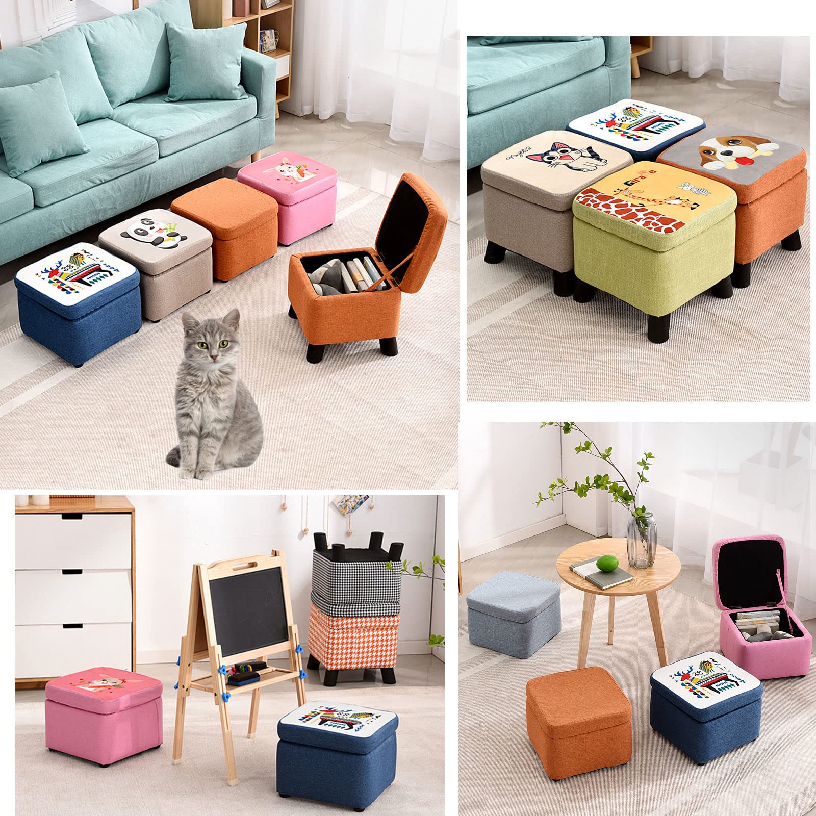 Amazon｜スクエアオットマン リビングルーム用収納付き,スタッカブル