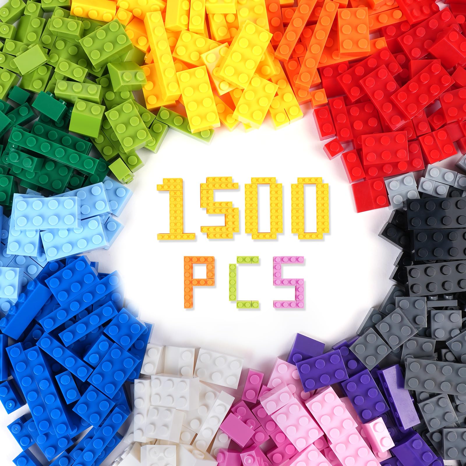 ABOHU 1500 Pieces Classic Bricks, Classic Color Bricks Compatible with All Major Brands, Building Bricks, Early Education Toys Gifts for 6+ Children