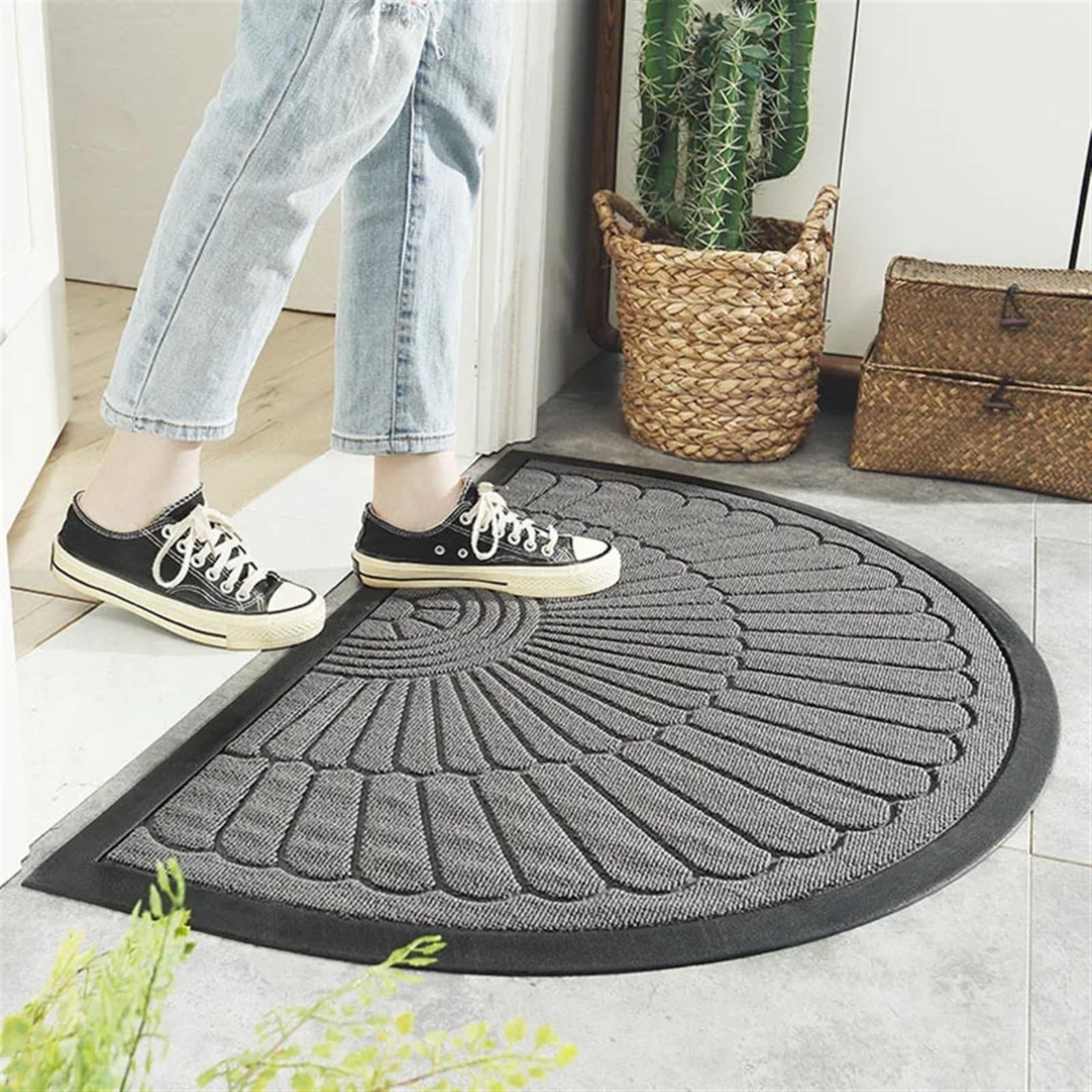 FußMatte rutschfeste Fußmatte for den Innen- und Außenbereich, halbrunde Bodenmatte mit Gummiunterseite, Außentürmatte, Badeteppich, Eingangstürmatte Für Eingang, Haustür(Brown,50x80cm)
