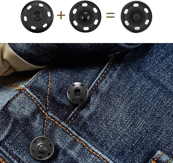 12 Pcs Poppers Fasteners,Large Press Studs Snap Fasteners for Clothing Kit,Heavy Duty Metal Black Buttons,21mm Sew-On Fastener Snaps for Jackets,Coats,Clothes,Bags & DIY Crafts (Durable & Rustproof)