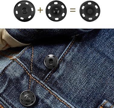 12 Pcs Poppers Fasteners,Large Press Studs Snap Fasteners for Clothing Kit,Heavy Duty Metal Black Buttons,21mm Sew-On Fastener Snaps for Jackets,Coats,Clothes,Bags & DIY Crafts (Durable & Rustproof)