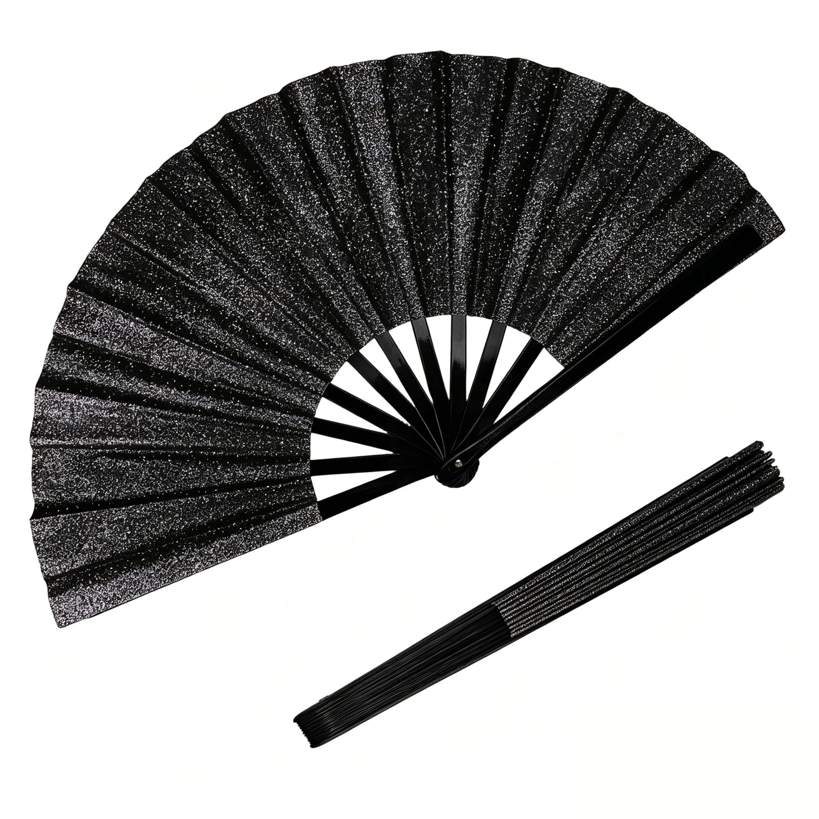FuncHardwa 10 In Large Folding Hand Fan, Laser Surface Handheld Folding Fan, Portable Hand Fans for Festival and Wedding(Black)