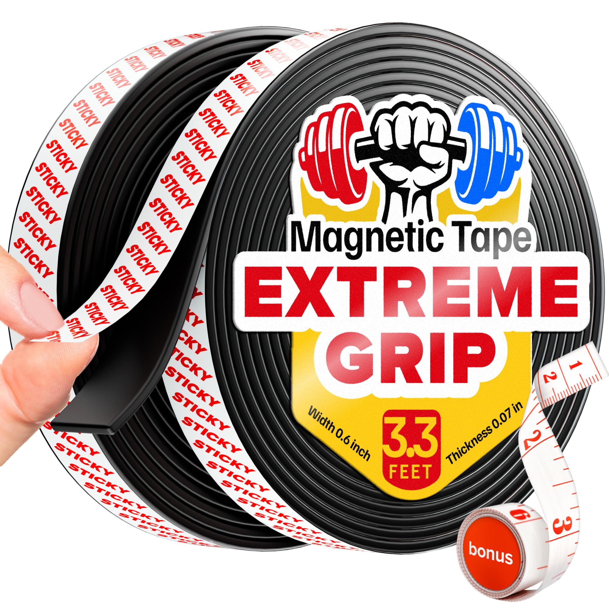 Super Sticky Magnetic Tape (10 feet x 0.6 inch) - Stong Magnet Strip with Adhesive Backing for DIY & Crafts - Easy to Cut and Mount on Fridges, Whiteboards & More