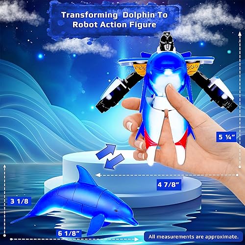 Miniatura 2 de Forest & Twelfth Juguetes de animales marinos de delfín de 5 pulgadas, figura de acción transformadora, cambia de un juguete de animal detallado a