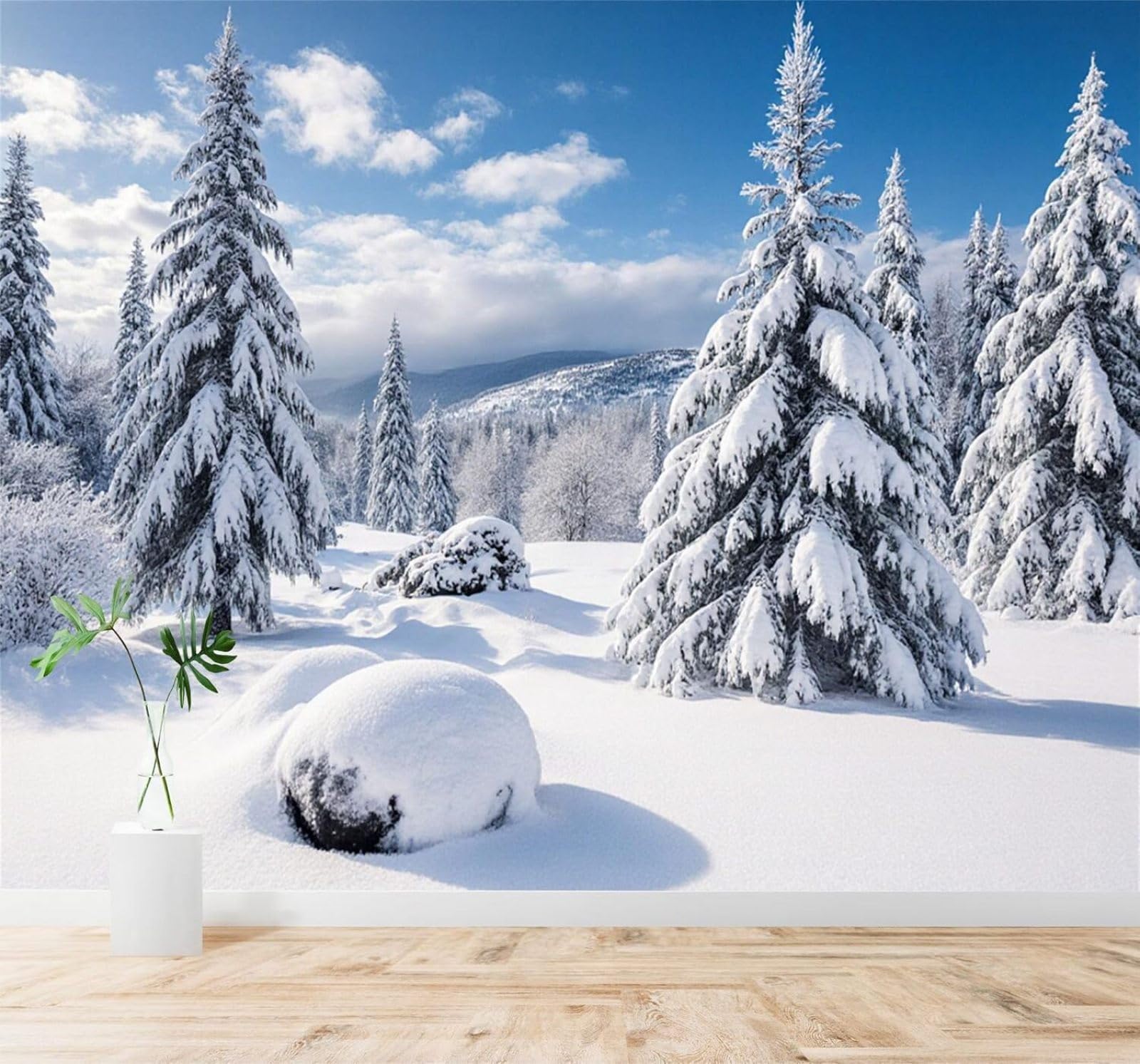 Xlming 250Cm×170Cm(B×H) Picturesque Winter Forest Pine Trees Mountain Peaks Snowy Landscape 3D Wallpaper Premium Textured Silk Study Dining Living Room Bedroom Sofa Tv Wall Easy Install-250Cm×170Cm
