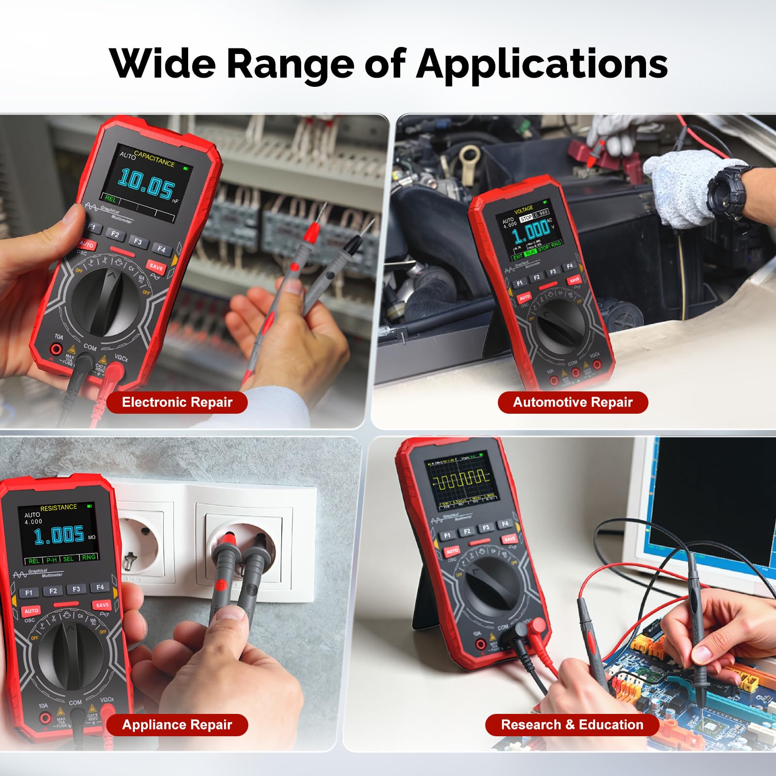2-in-1 Handoszilloskop Multimeter mit 1MHz Bandbreite, Tragbares Digitales Oszilloskop und Auto-Bereich Multimeter Kombi, 2,4" LCD Display für Elektronik DIY, Lernen & Reparatur