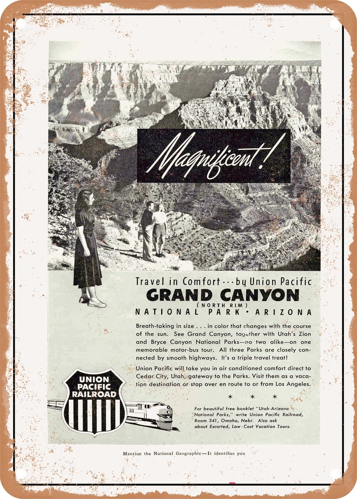 Miaomansenstore Metal Sign - 1950 Magnificent Travel In Comfort By Up Grand Canyon Vintage Ad Home Decor