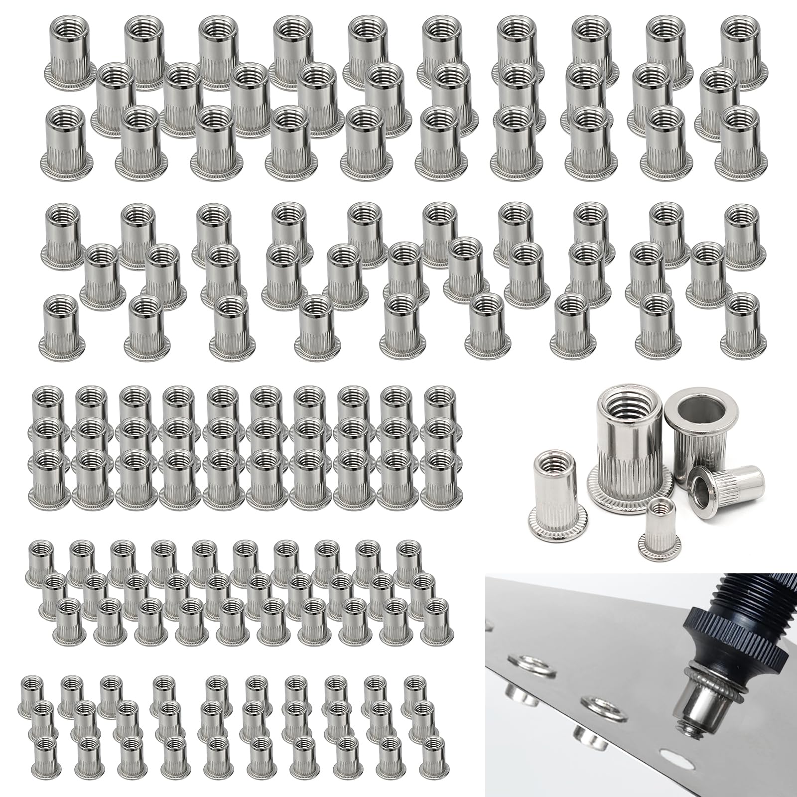 150 dadi rivetti in acciaio inox 304 M3 M4 M5 M6 M8, rivetti filettati, rivetti metrici, filettati Rive Nutsert Cap per il fissaggio di mobili, decorazioni artigianali