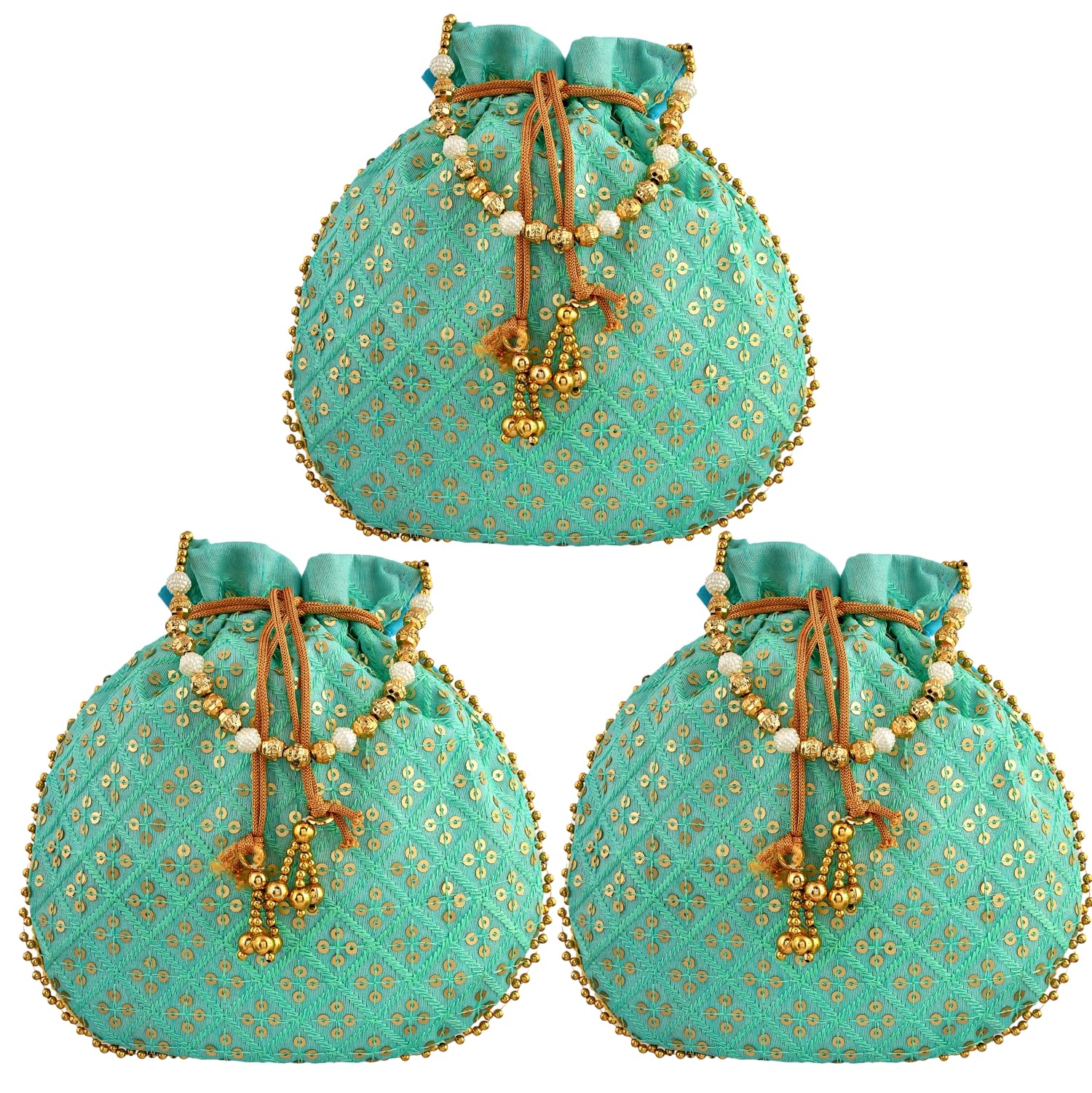 Heart Home Potli|Silk Wedding Potli|Drawstring Closure Potli|Wallet Potli|Christmas Gift Potli|Baby Shower Potli|Traditional Shagun Potli|Single Side Sequins-Potli|Pack of 3|Firozi (B0CQRF66X1) Amazon Price History, Amazon Price Tracker