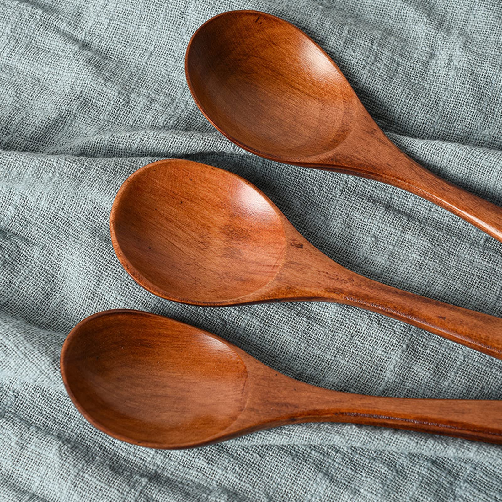 Lot De 6 Cuillères En Bois Longues - 22,5 Cm - Pour Salades, Riz, Soupes, Boissons Chaudes/froides - Marron